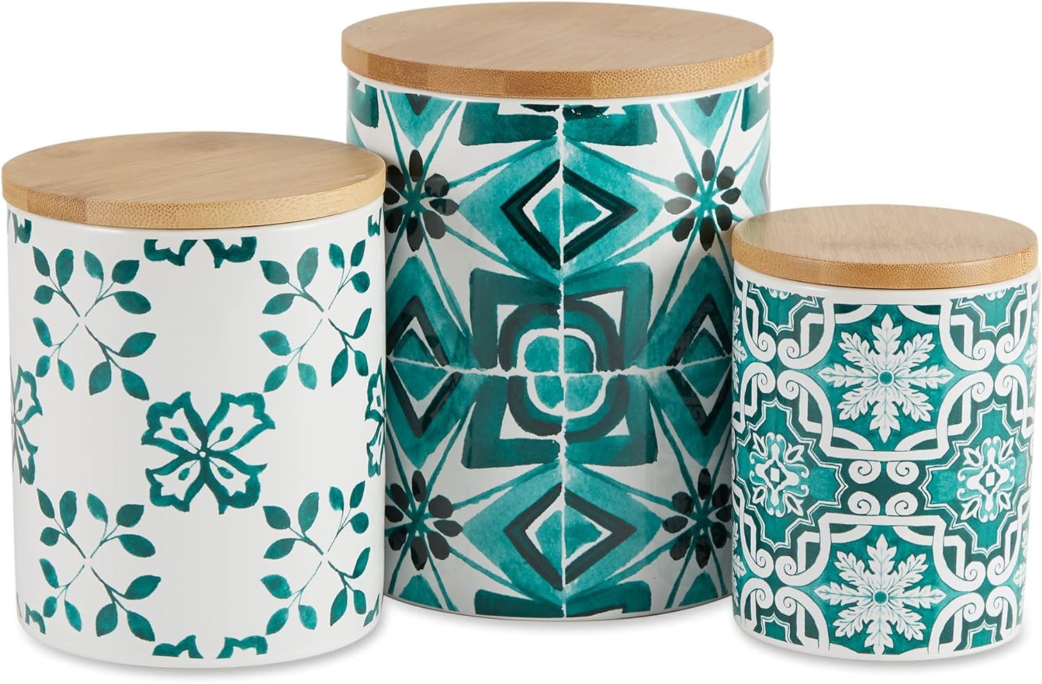 DII Kitchen Accessories Collection Ceramic, Canister Set, 4.5 Cup/3 Cup/1.25 Cup, Teal Tile