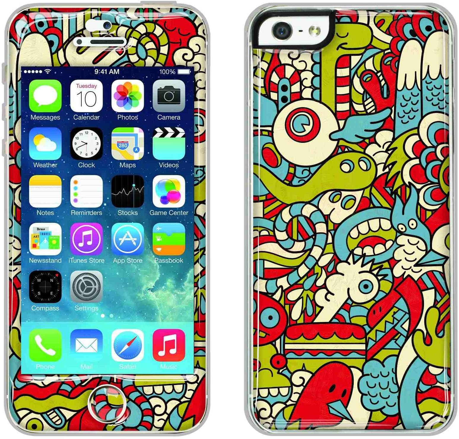 Flapsta iPhone5/5s Gel Case +Front Gel Skin/ Hipster Doodle Monster Collage