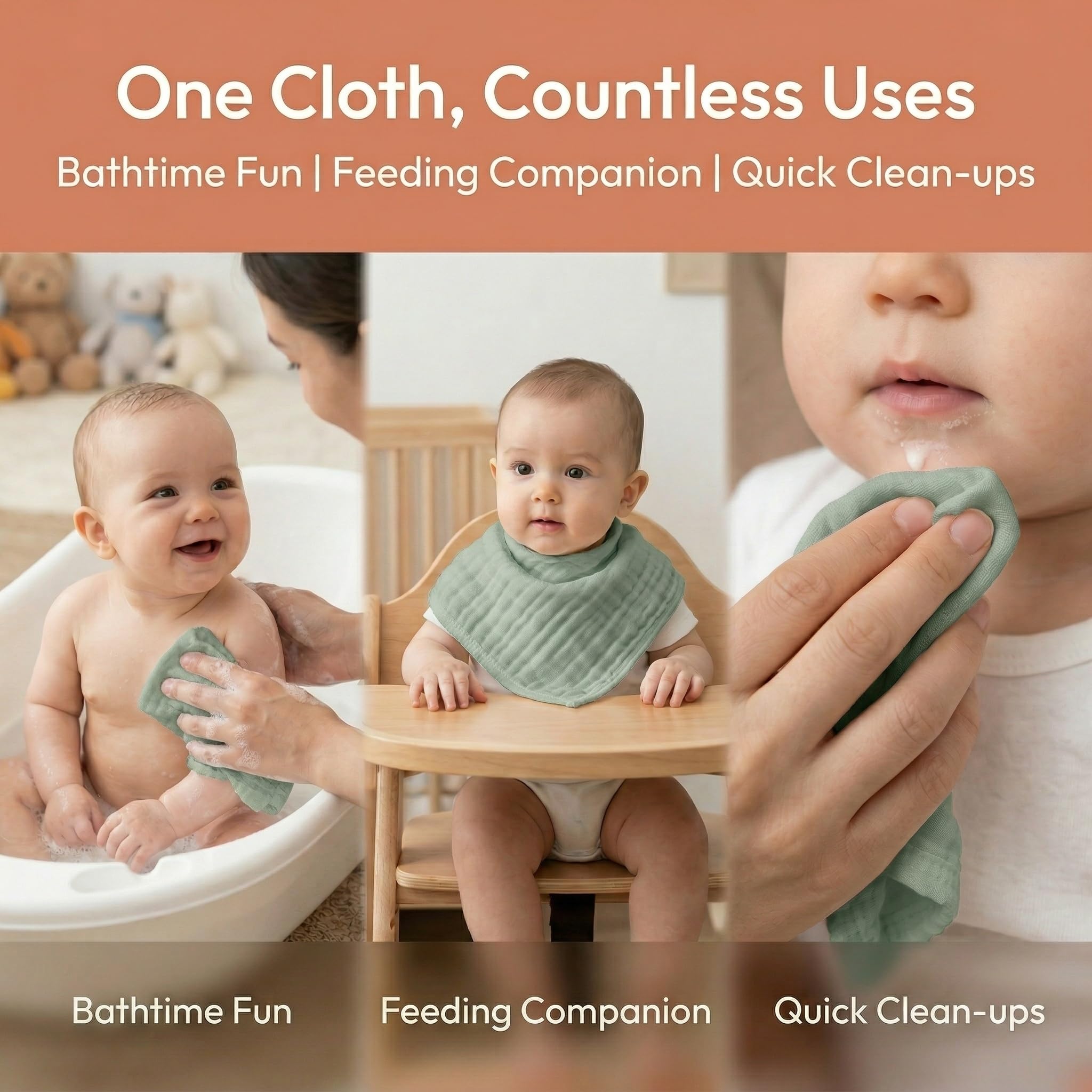 Debarbouillette Bebe Lavable, 10 Serviette Visage, Lange, Carre de Coton Bebe, Gants de Toilette Extra Douces Coton Reutilisable Lavable pour Nouveau Né Peau Indispensable Bebe