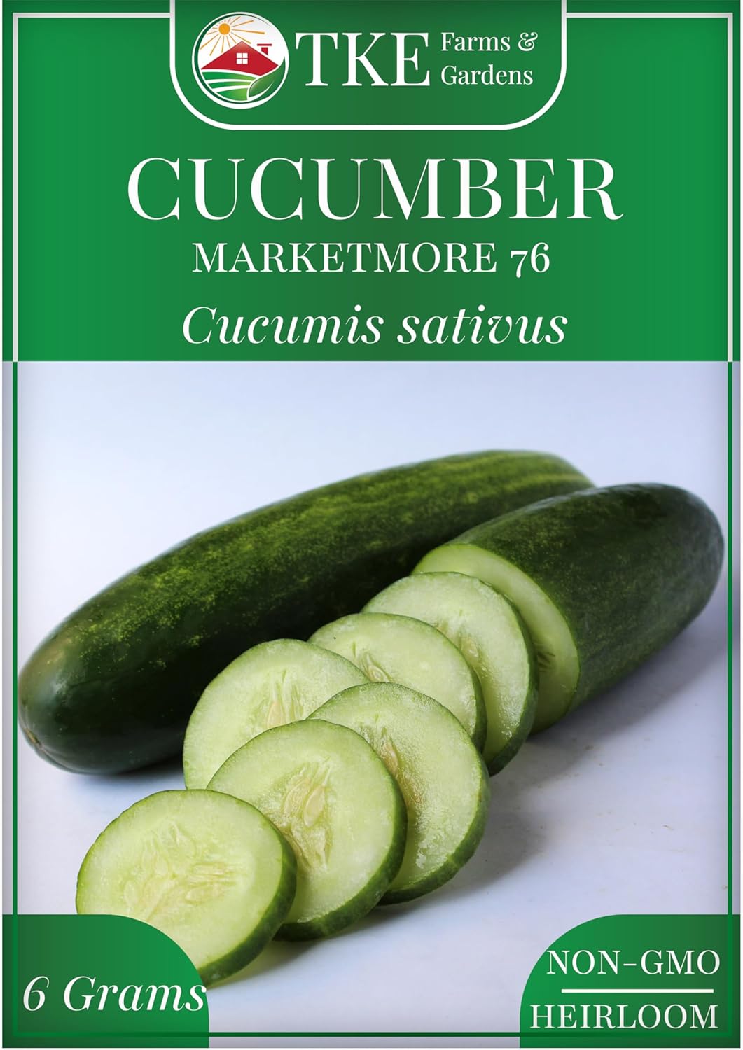 TKE Farms Marketmore 76 Cucumber Seeds - 200+ Non-GMO Heirloom, Crisp Sweet Cucumbers, Long Harvest, Easy to Grow with Instructions