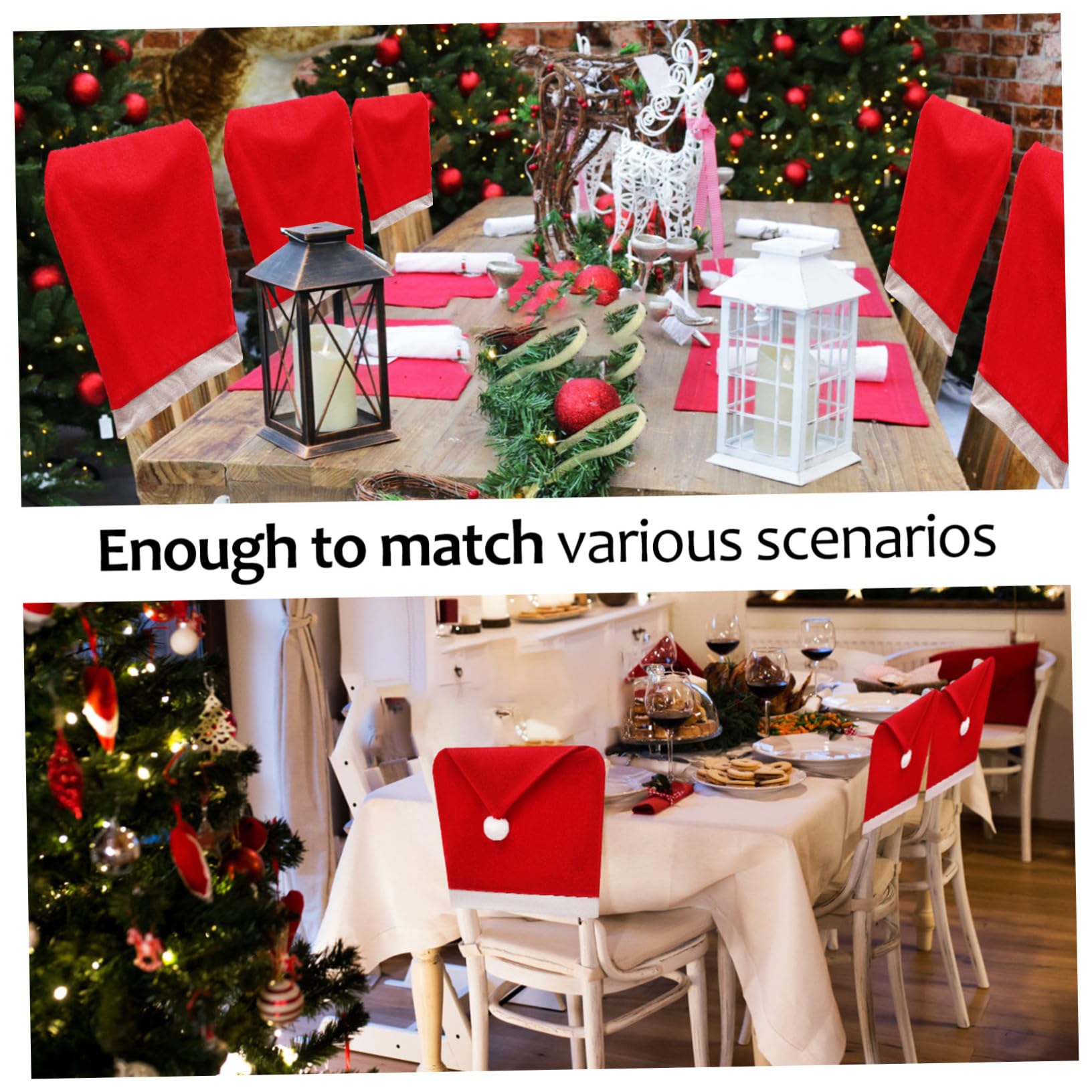 10 Piezas Pack Fundas para Sillas de Comedor Navideñas Rojas Diseño Gorro de Navidad para Decoración Festiva Hogar