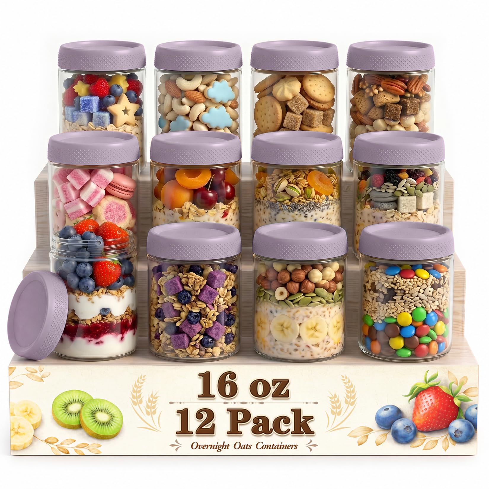 Mason Jars, Yogurt Parfait Cups with Lids, Suger Bowls, Purple