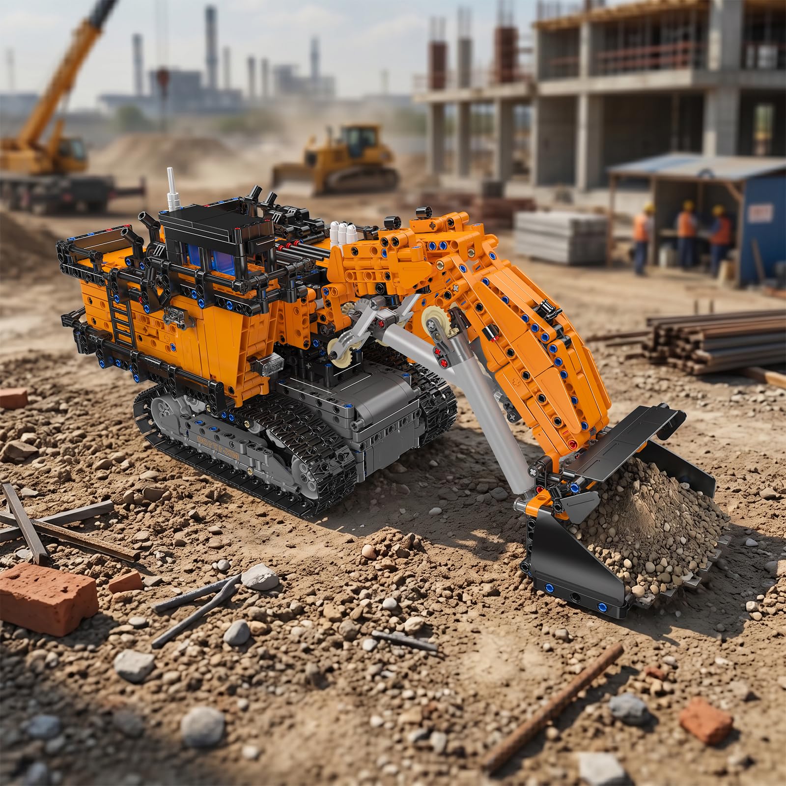 Mould King 17100 Technik Bagger Klemmbausteine Bausatz, 2436 Teile Straßenhobel Bergbaubagger mit Beweglicher Lenkung, Mechanischen Funktionen und Baustellenfahrzeug Modell