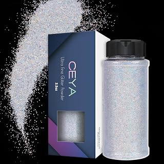 Ceya Ultra Fine White Glitter Powder 3.5oz/ 100g Diamond White Iridescent Crafts Glitter 1/128” 0.008” 0.2mm for Slime Epoxy Resin Tumbler Jewelry Nails Art Makeup Painting Snow Globe Christmas Decor