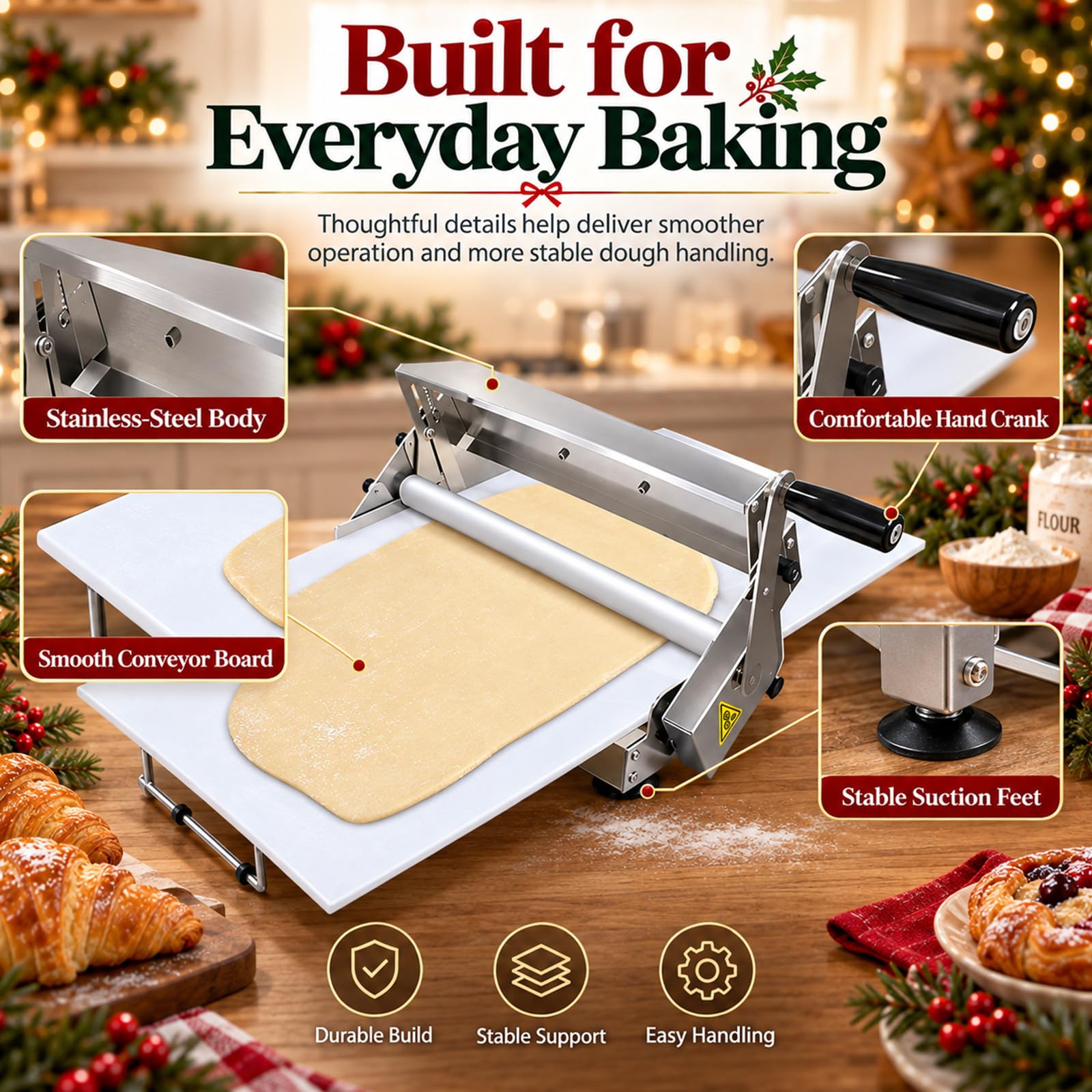 Sfogliatrice manuale 0–25 mm, pieghevole, acciaio inox da banco A300