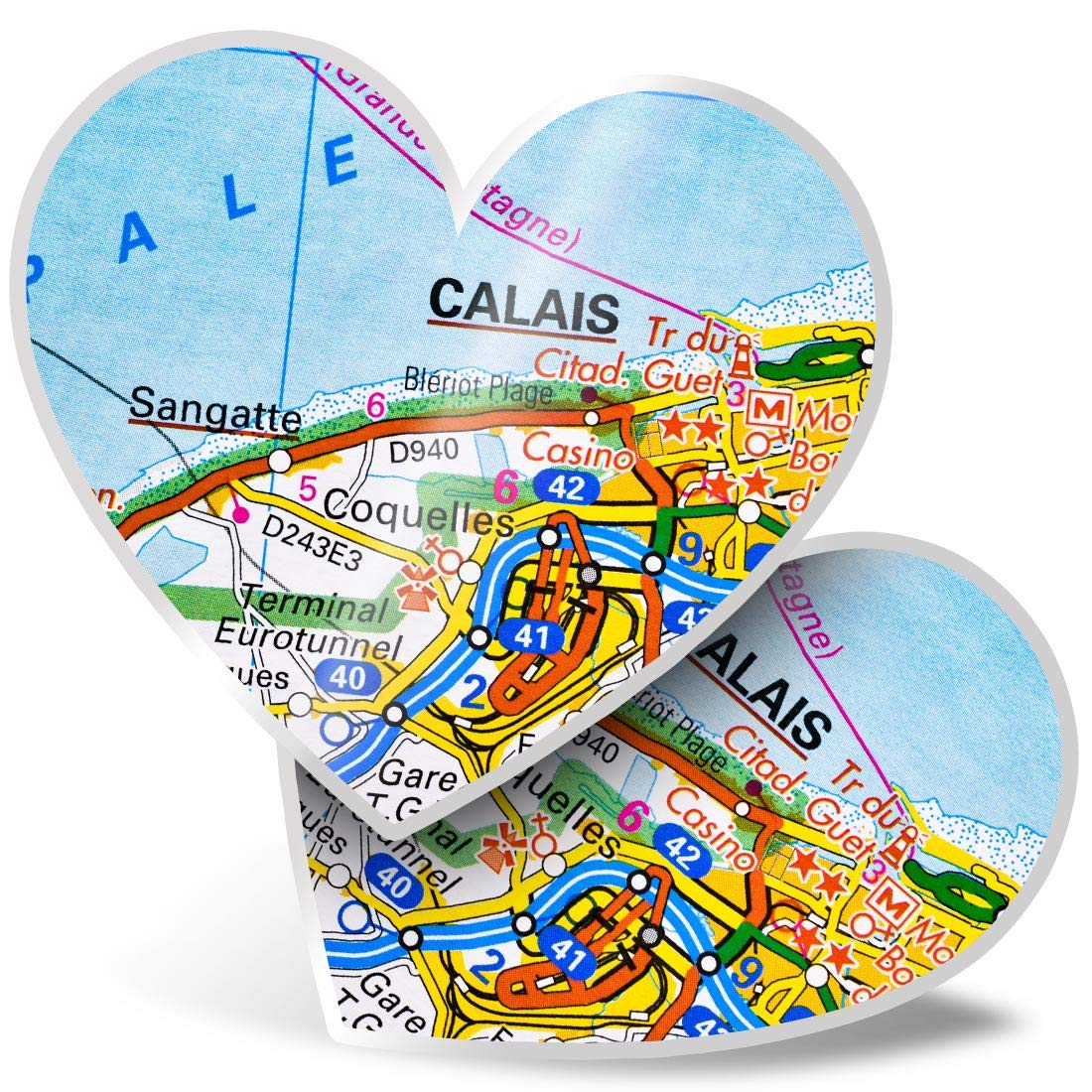 2 x 7.5cm Heart Stickers - Calais City France French Travel Map Decals 44504