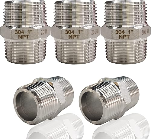 ZOUNI NPT - 5 pezones hexagonales de 1 x 1 pulgada, accesorios de tubería macho roscados macho de 1 pulgada, conectores iguales de pezones, conector