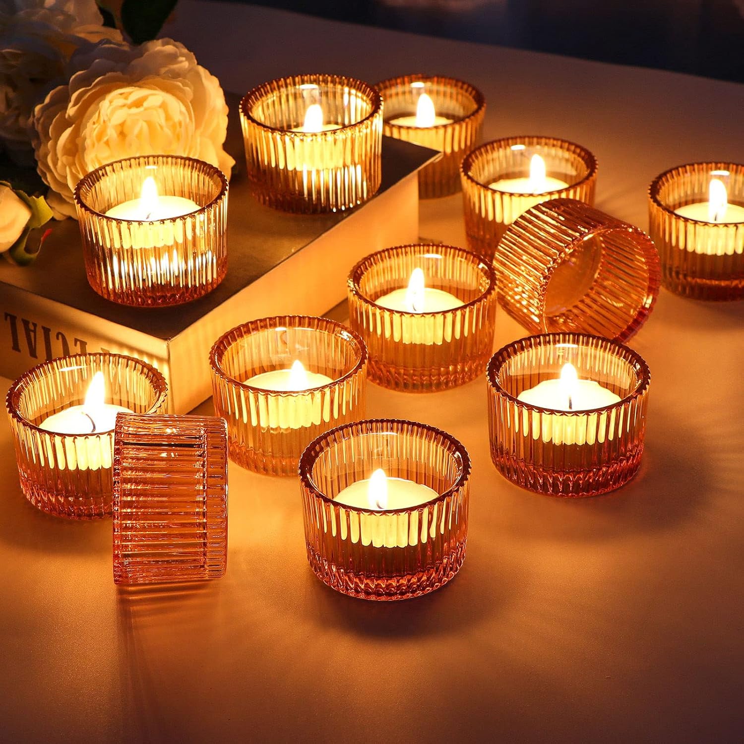 Lanttu Tealight Candle Holder Set of 12,Amber Small Votive