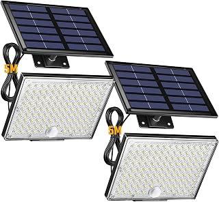 Solarlampen für Außen mit Bewegungsmelder mit Linse,IP65 Wasserdichte Solarleuchte mit 5m Kabel, 3 Modi, Solarleuchten für Außen für Garten, Terrasse, Veranda, Garage, 2 Stück