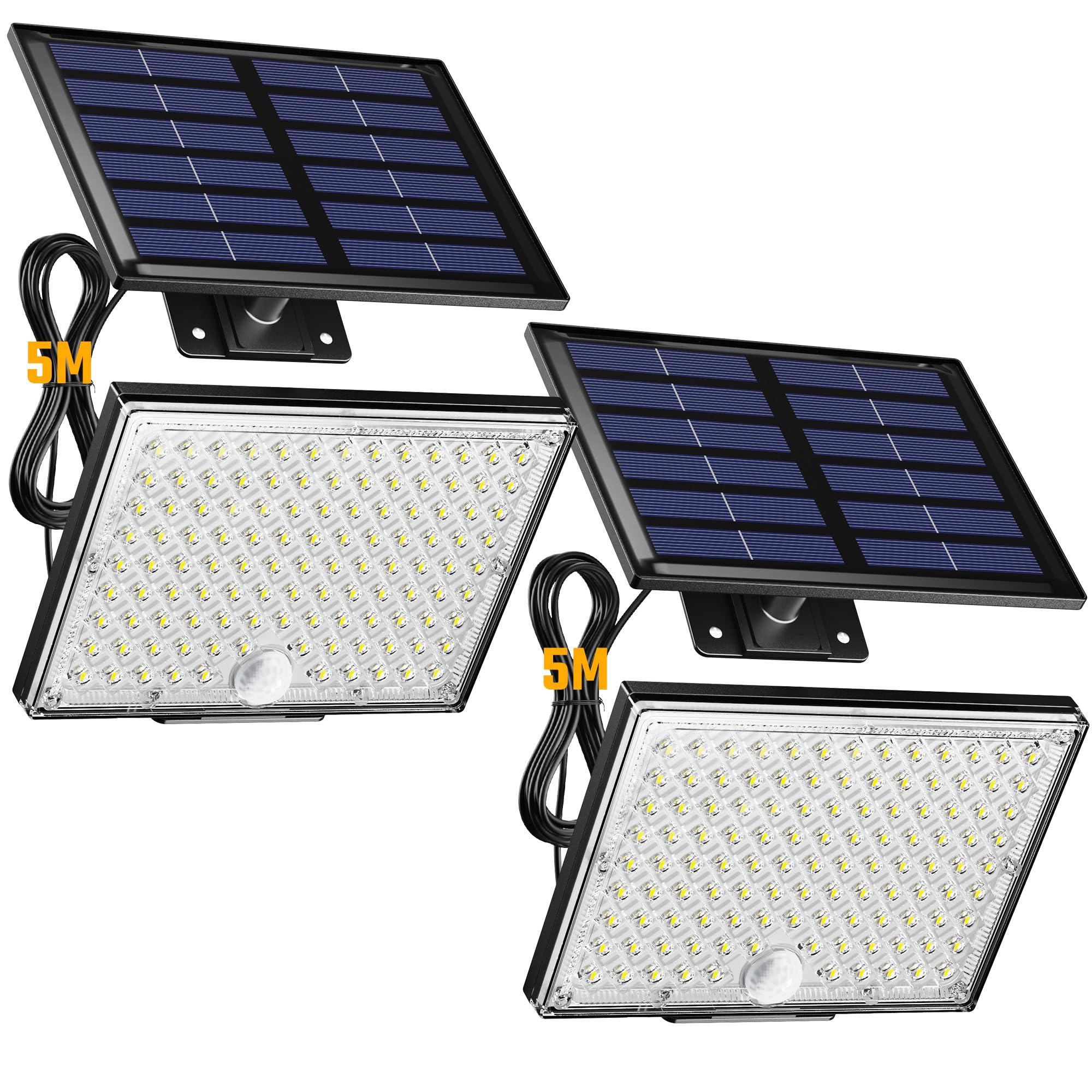 RIXGLEAM Solarlampen für Außen mit Bewegungsmelder mit Linse,IP65 Wasserdichte Solarleuchte mit 5m Kabel, 3 Modi, Solarleuchten für Außen für Garten, Terrasse, Veranda, Garage, 2 Stück
