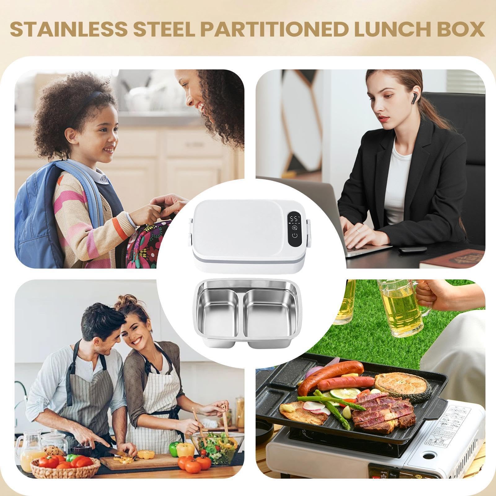 Portapranzo elettrico senza fili Batteria da 12000 mAh di grande capacità | Portapranzo Scaldavivande Per picnic, palestra, scuola, spostamenti quotidiani, camper, cantieri, camion