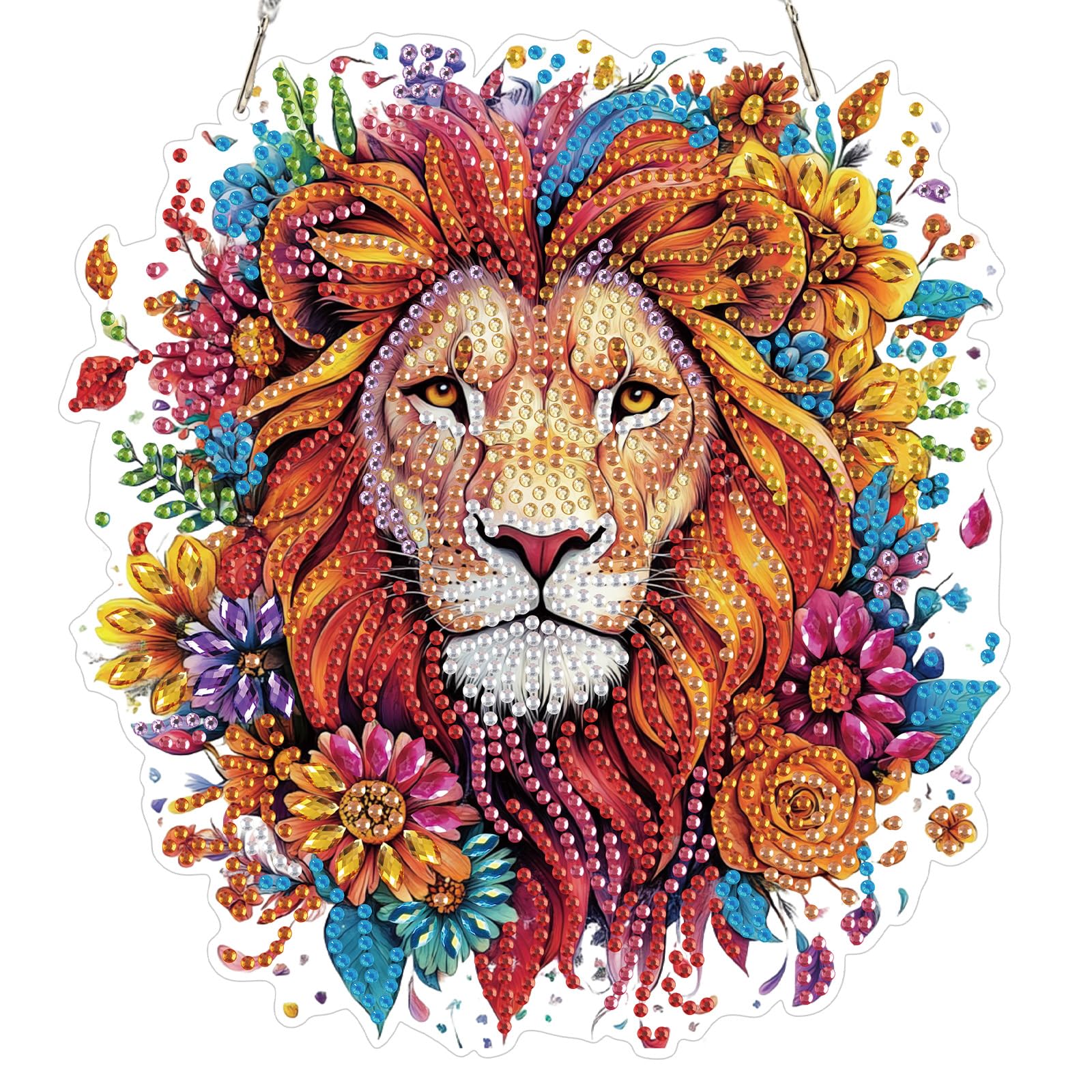 KEYIFA Diamond Art Kit for Erwachsene, Floral Lion Art DIY Hanging Diamond Painting Crystal, Acrylic Gem Art Board, Diamantmalerei Anhänger, Hanging Ornaments Kit for Home Decor