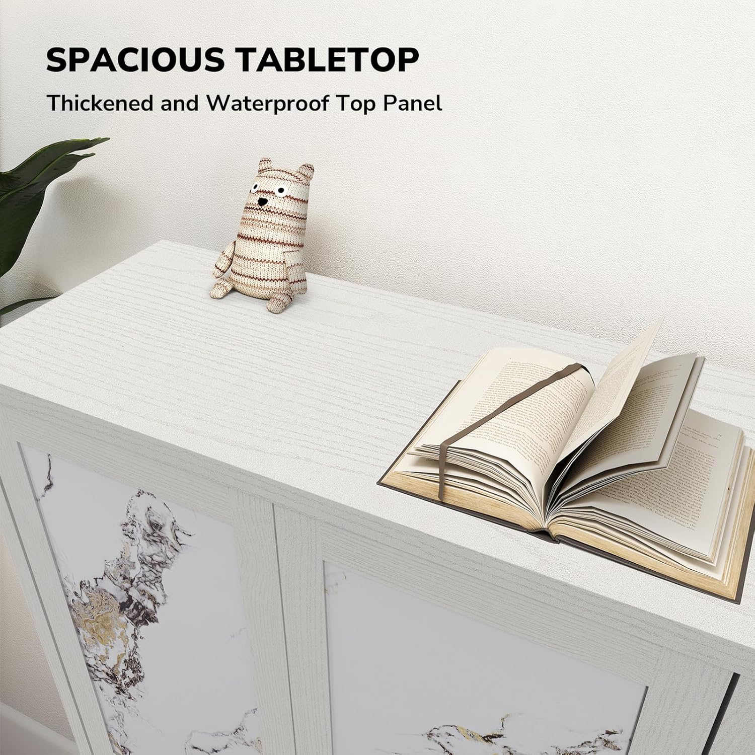 34.2" Luxury Bathroom Storage Cabinet with Unique Marble-Vein Pattern - One-of-a-Kind Natural Signature, Freestanding Entryway Storage Unit Console Table, Bathroom Furniture Home Decor