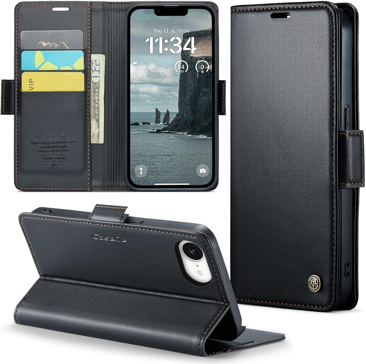 for iPhone 16e 2025 Case, Premium PU Leather Wallet Case Flip Cover with [RFID Blocking][Card Holder][Stand Function] Shockproof Protective for Apple iPhone 16e 2025, Black