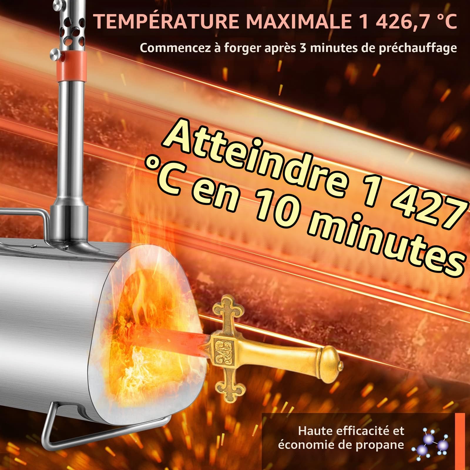 VEVOR Forge à Gaz Propane Portable, Four de Forge à Gaz Ovale avec 3 Brûleurs, Température Max 1427 ℃, Outils et Équipements de Forgeage au Gaz en Inox, pour Couteliers Maréchaux-Ferrants Forgerons
