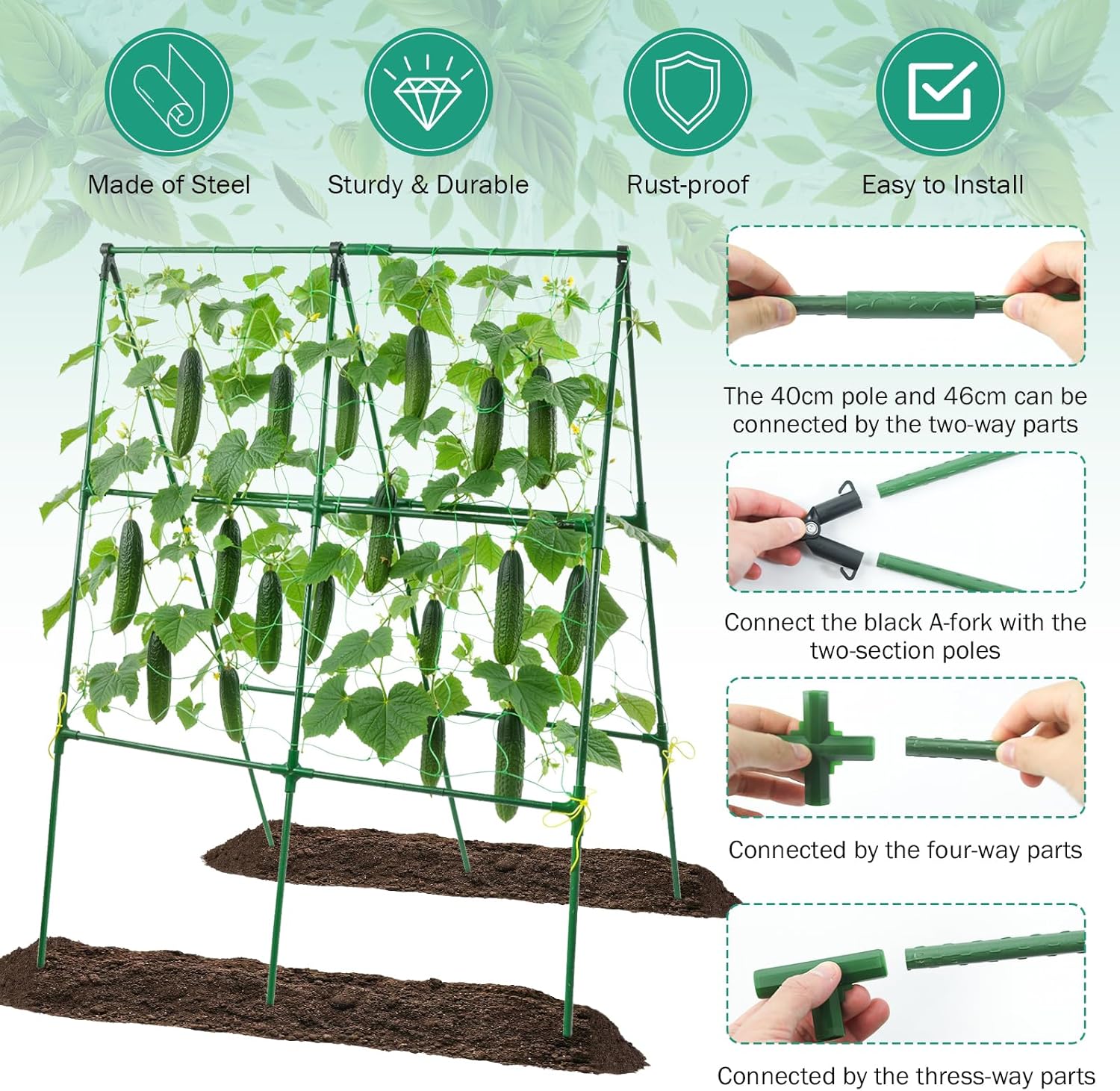 3 Packs Cucumber Trellis for Raised Bed, 50" x 33" A-Shape Garden Trellis for Climbing Plants, Outdoor Metal Arch Vegetable Plant Support for Tomato, Cucumber, Pea, Zucchini & Vine Plants