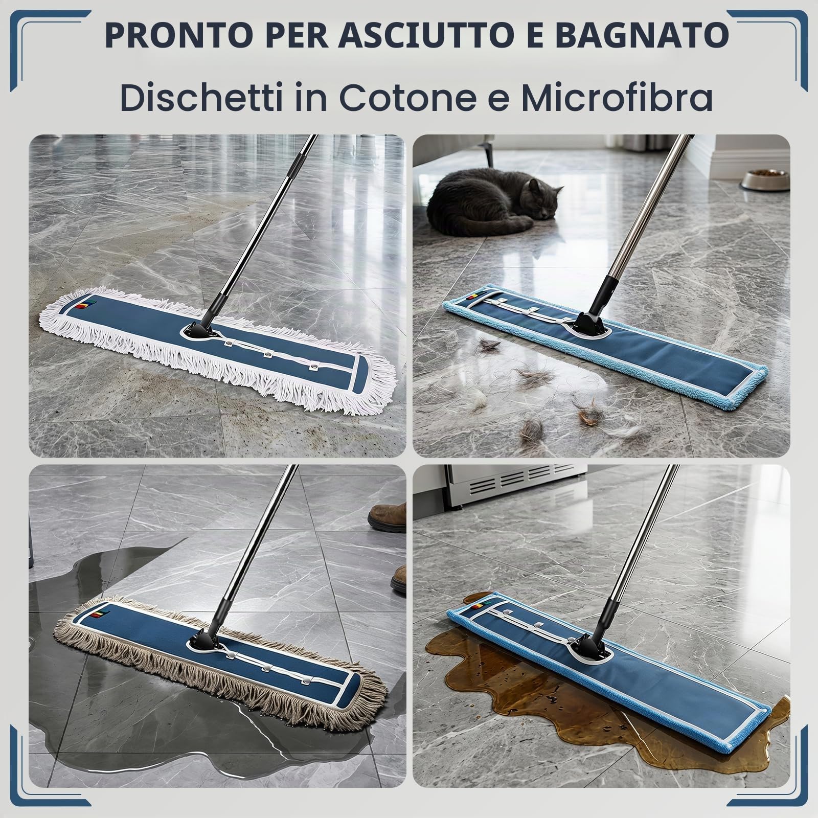 MASTERTOP Mocio industriale extra large con panno in microfibra e cotone, mocio piatto resistente per la pulizia di uffici, garage, centri commerciali, hotel, pavimenti di casa