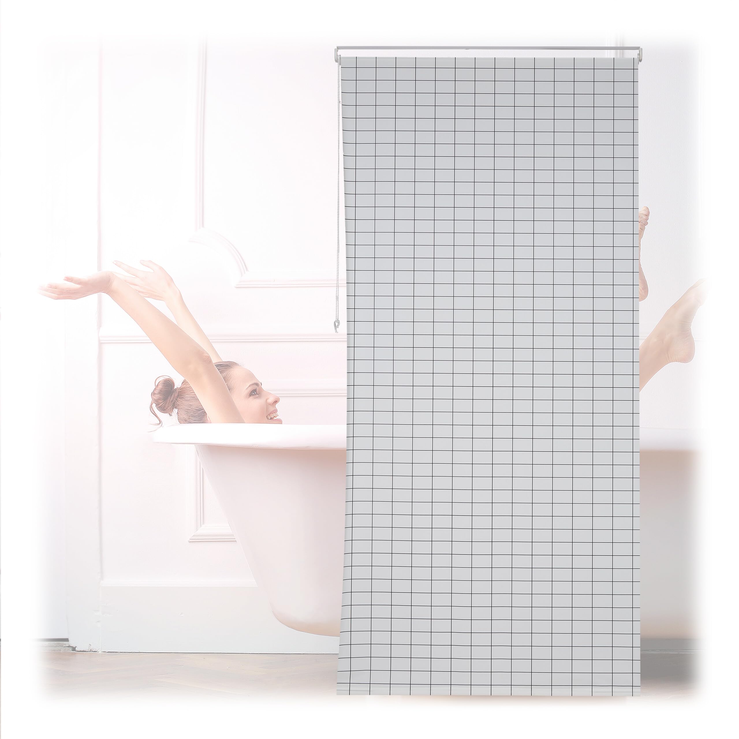 Relaxdays Store de Douche à Carreaux, Rideau de Baignoire, Salle de Bains, L x H : 120 x 240 cm, Hydrofuge, Blanc/​Noir