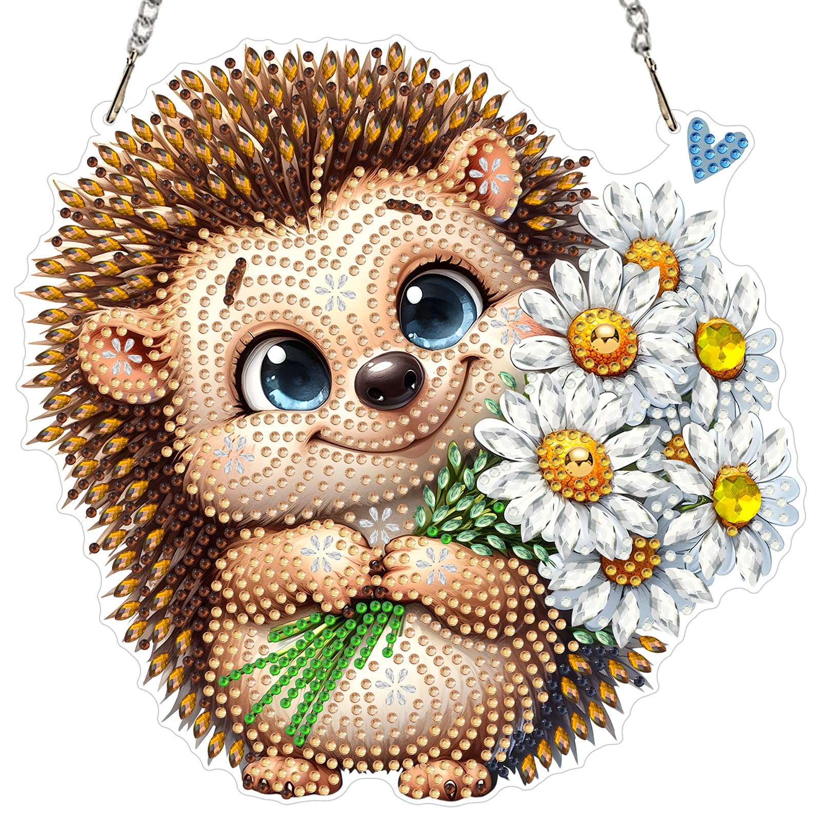 MXJSUA Hedgehog Flowers Diamond Art Window Suncatchers, Diamond Painting Art Kits for Adults Hanging Ornaments with Chain, 5D Special Shape Crystal Diamond Pendant Accessories for Decor Gift 20x20cm