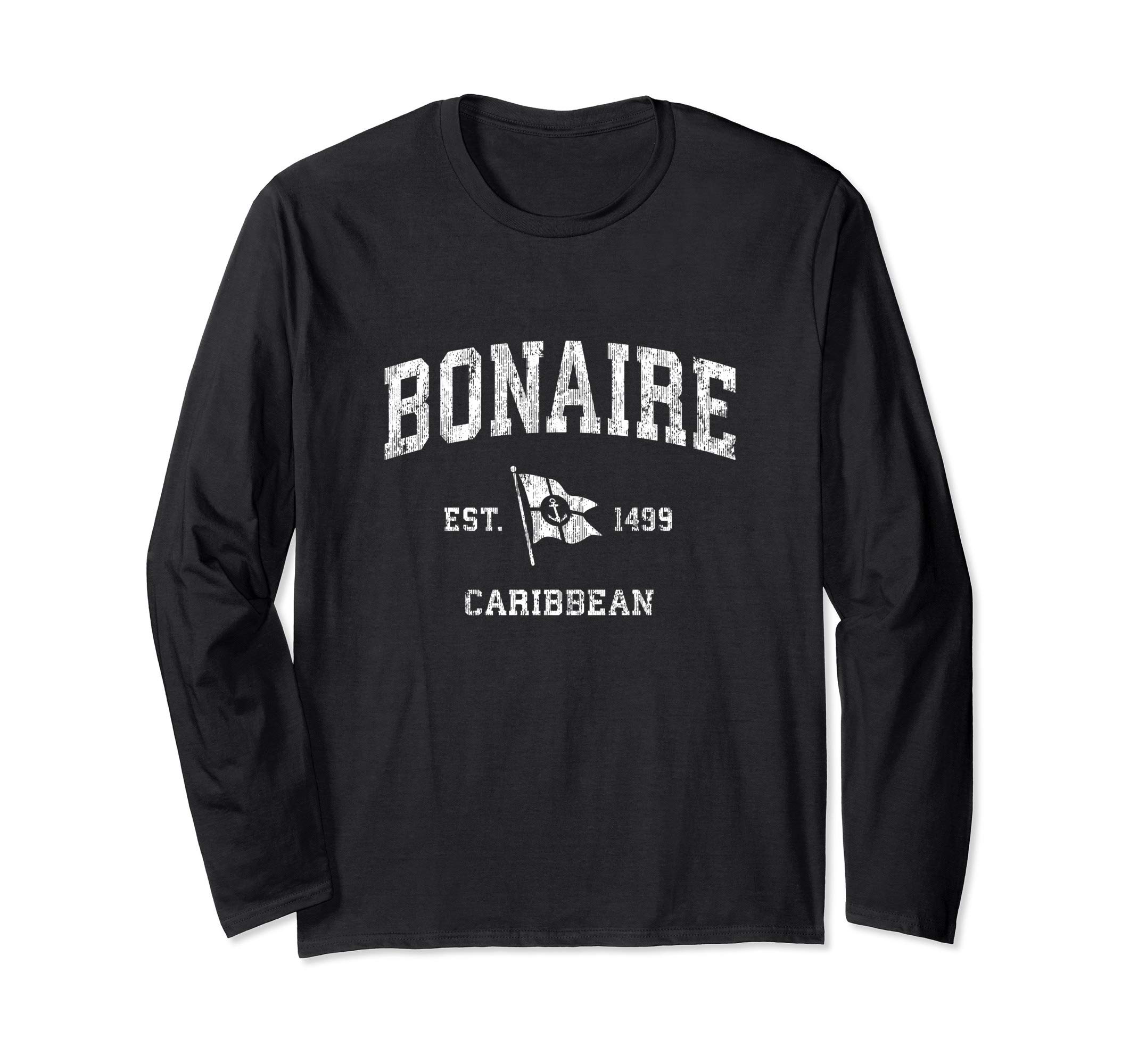 Bonaire Vintage Nautical Boat Anchor Flag Sports Design Long Sleeve T-Shirt