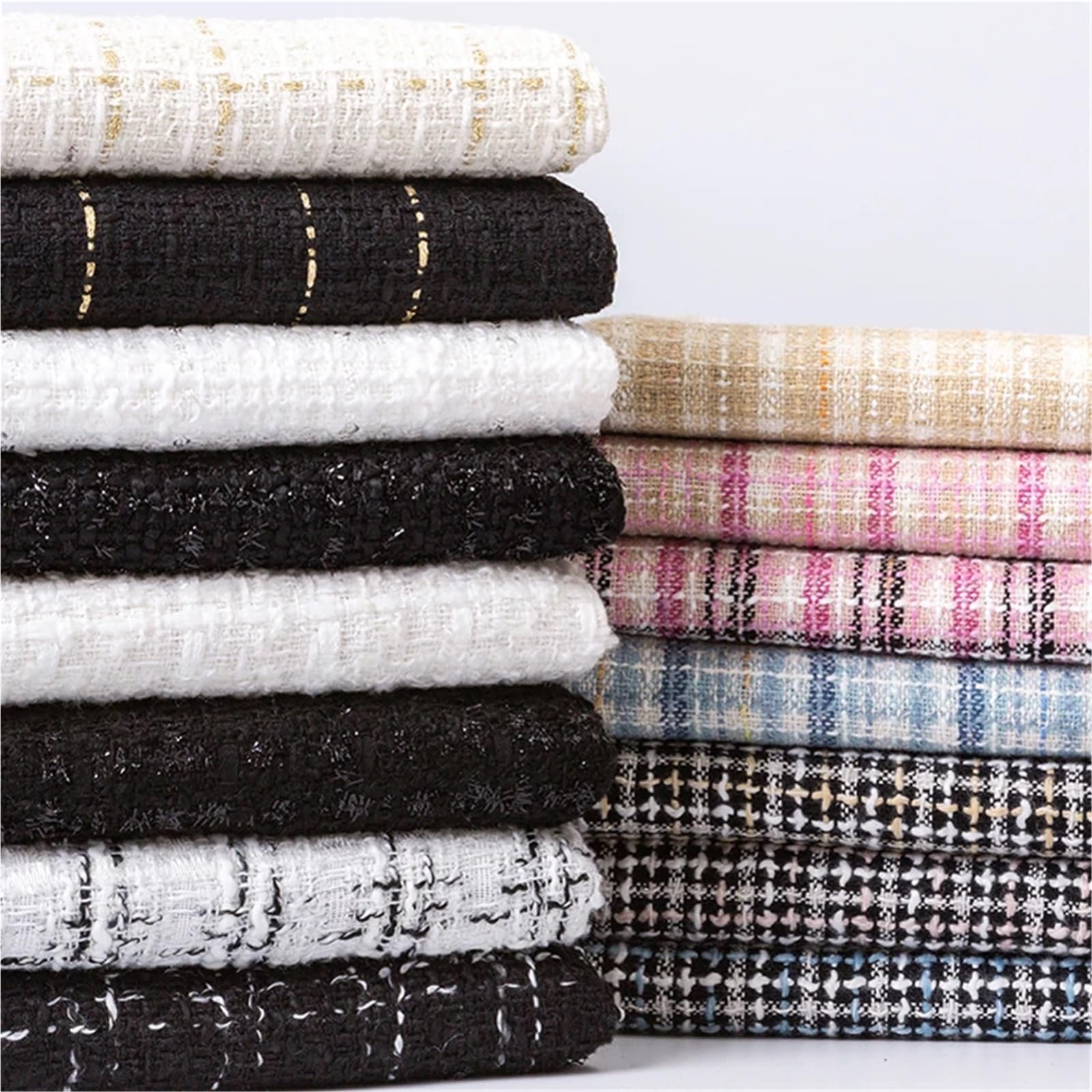 Tela tejida de tweed, Tela de Tweed rejilla poliéster Multicolor 1m x 1,45m for coser(Color-10)