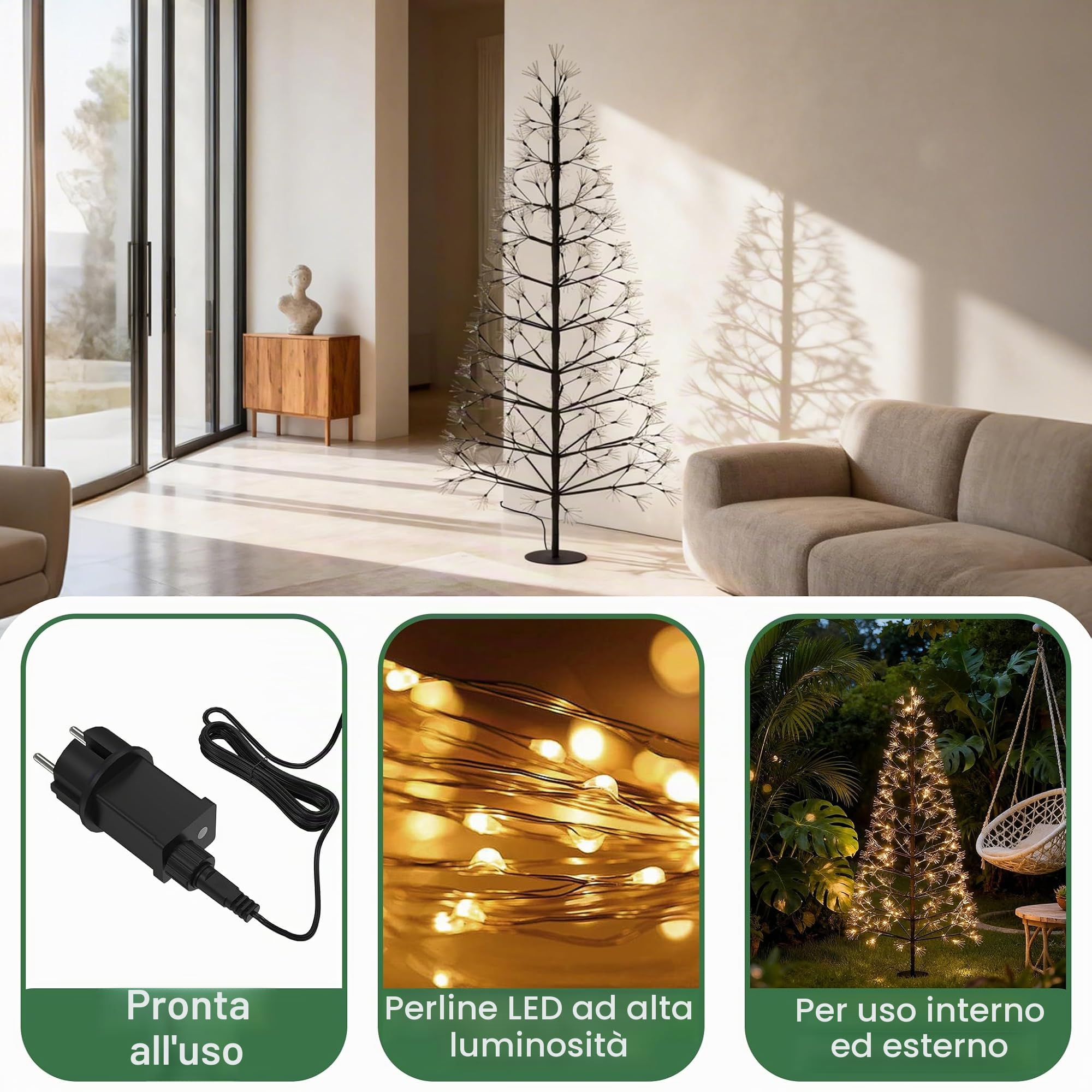 UISEBRT Albero luminoso a LED con 1500 LED e decorazione nevosa, IP44 impermeabile, albero di Natale abete per Natale, matrimonio, compleanno, festa, primavera, interno ed esterno, 150cm bianco caldo