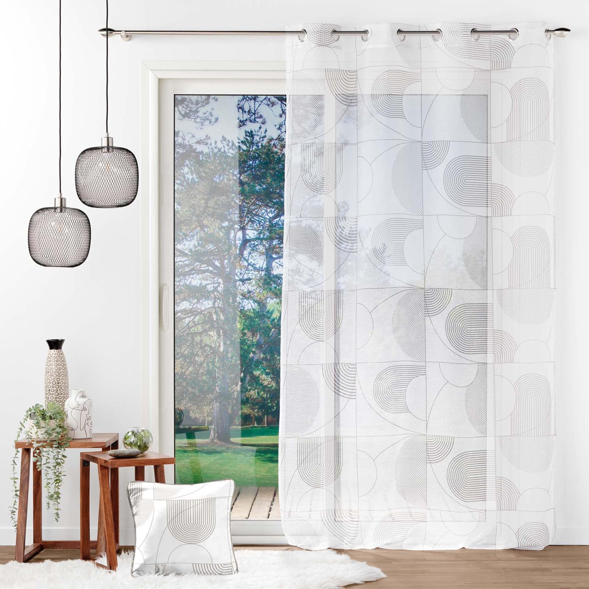 Voilage à œillets Flavie - 140 X 240 Cm - Voile Sablé Imprimé - Finition 8 œillets - Label Oeko-Tex - 12