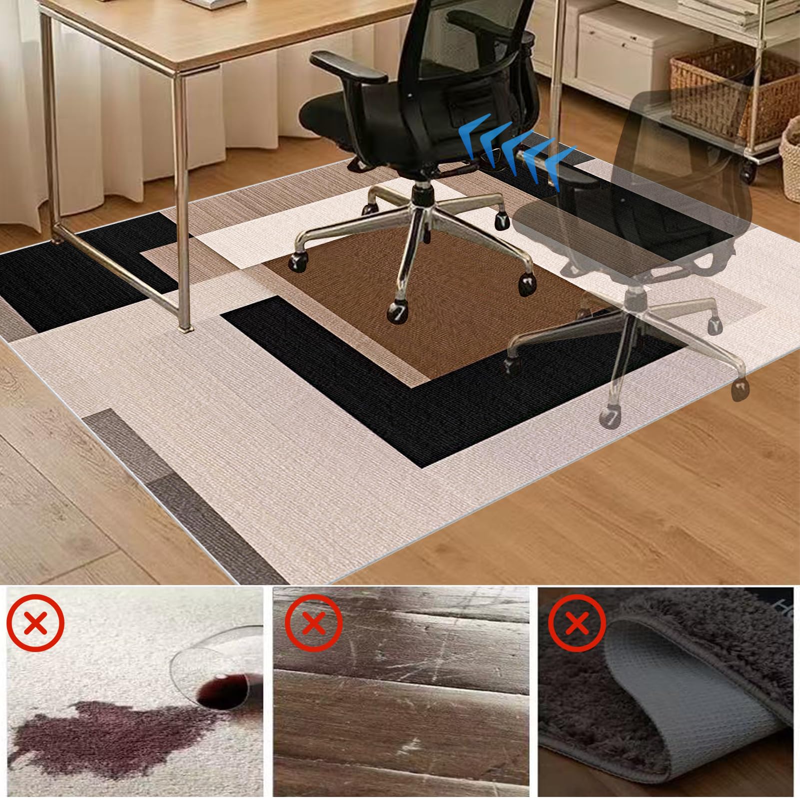 Tapis Protection Sol Chaise Bureau, Tapis de Chaise Gaming, Tapis Antidérapant Sous Chaise de Bureau, Tapis de Chaise de Bureau pour Ordinateur, Tapis Protège-Sol pour Chaise Gaming 120 x 150 cm