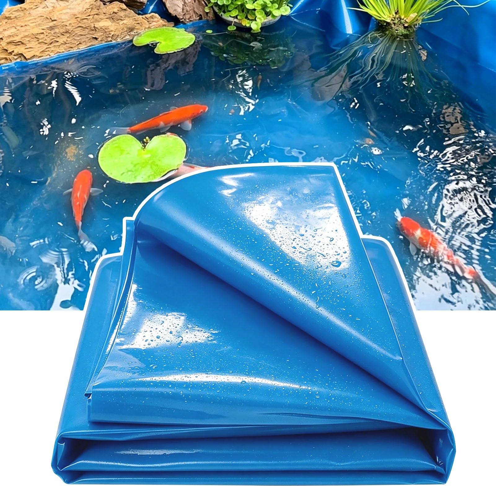 Hamankim Large Fish Pond Membrane 7x12m 10x15m Heavy Duty Weather Resistant Ponds Liner, Flexible Pond Lining Film for Outdoor Koi Aquaculture, Irrigation Ditch - Blue(2x10m(6.5x32.8ft))