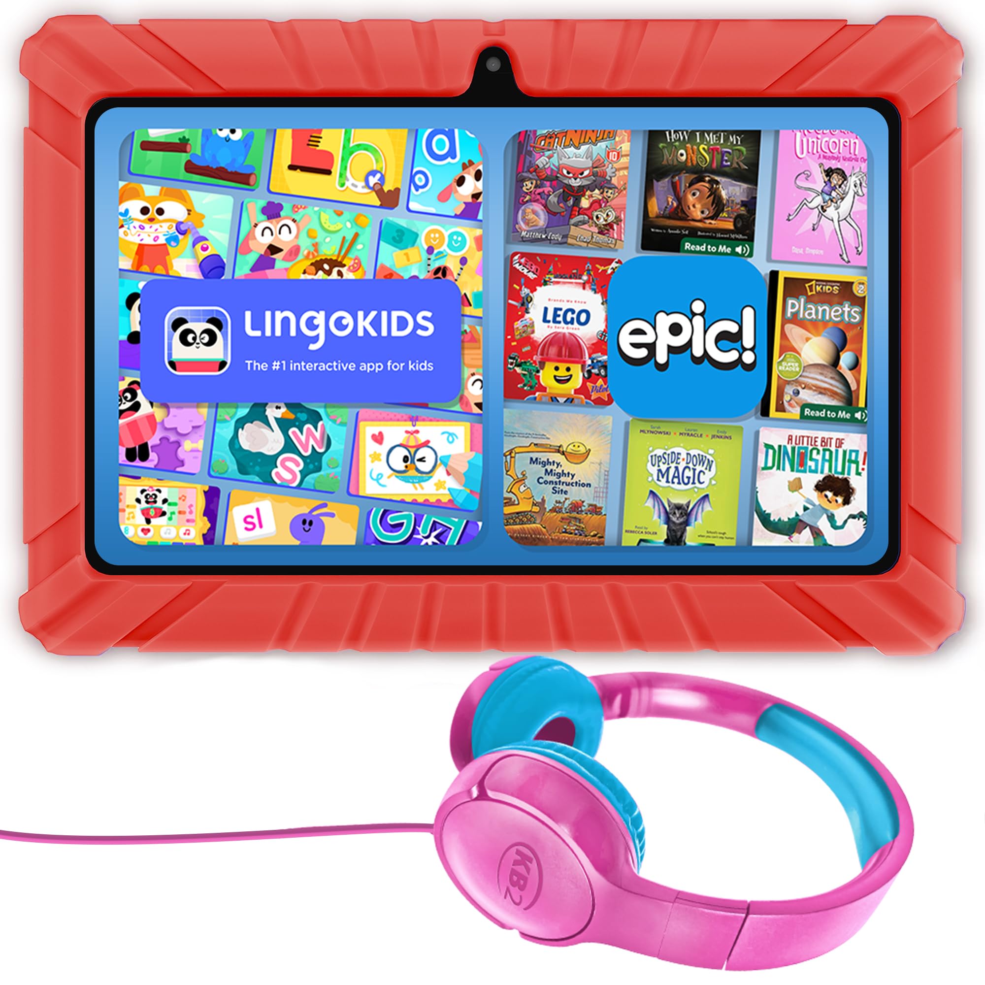 Contixo Kids Tablet Bundle, 7" Learning Tablet with Headphones, Red