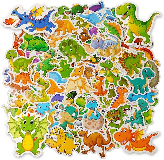 OSDUE 100Pcs Dinosaur Waterproof Water Bottle Stickers, Cute Cartoon Stickers, Cute Trendy Aesthetic Stickers for Laptop Car Scrapbook Phone Skateboard Computer Wall Window, Kids Girls Boys Gifts