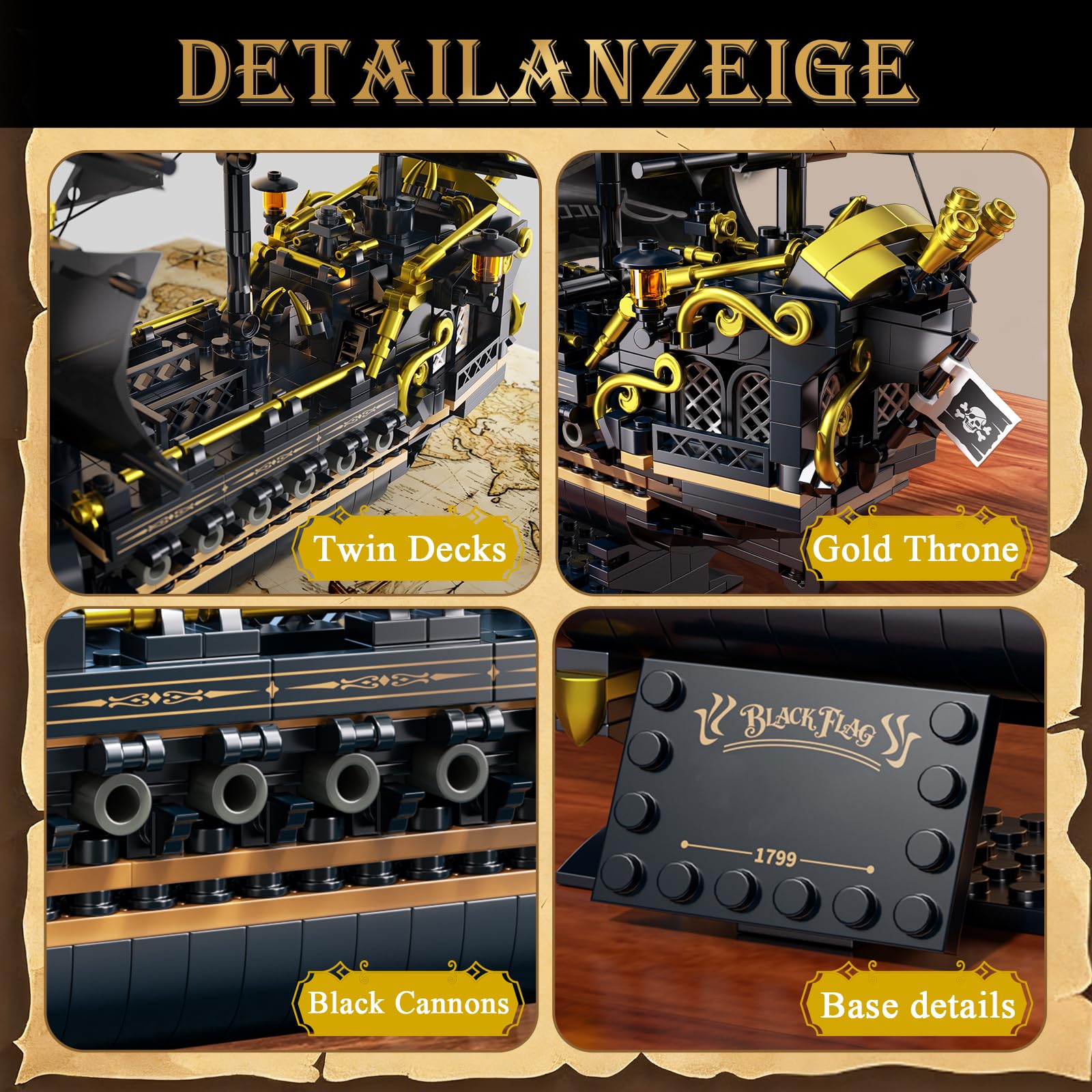 Piratenschiff Bausteine Set, 801 Teile Piraten Schiff Modell Bausatz