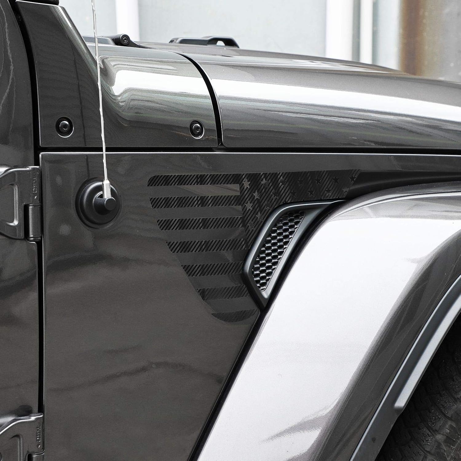 2PCS American Flag Fender Vent Decal Sticker for 2018-2021 Jeep Wrangler JL JLU Gladiator JT, Carbon Fiber (Black)