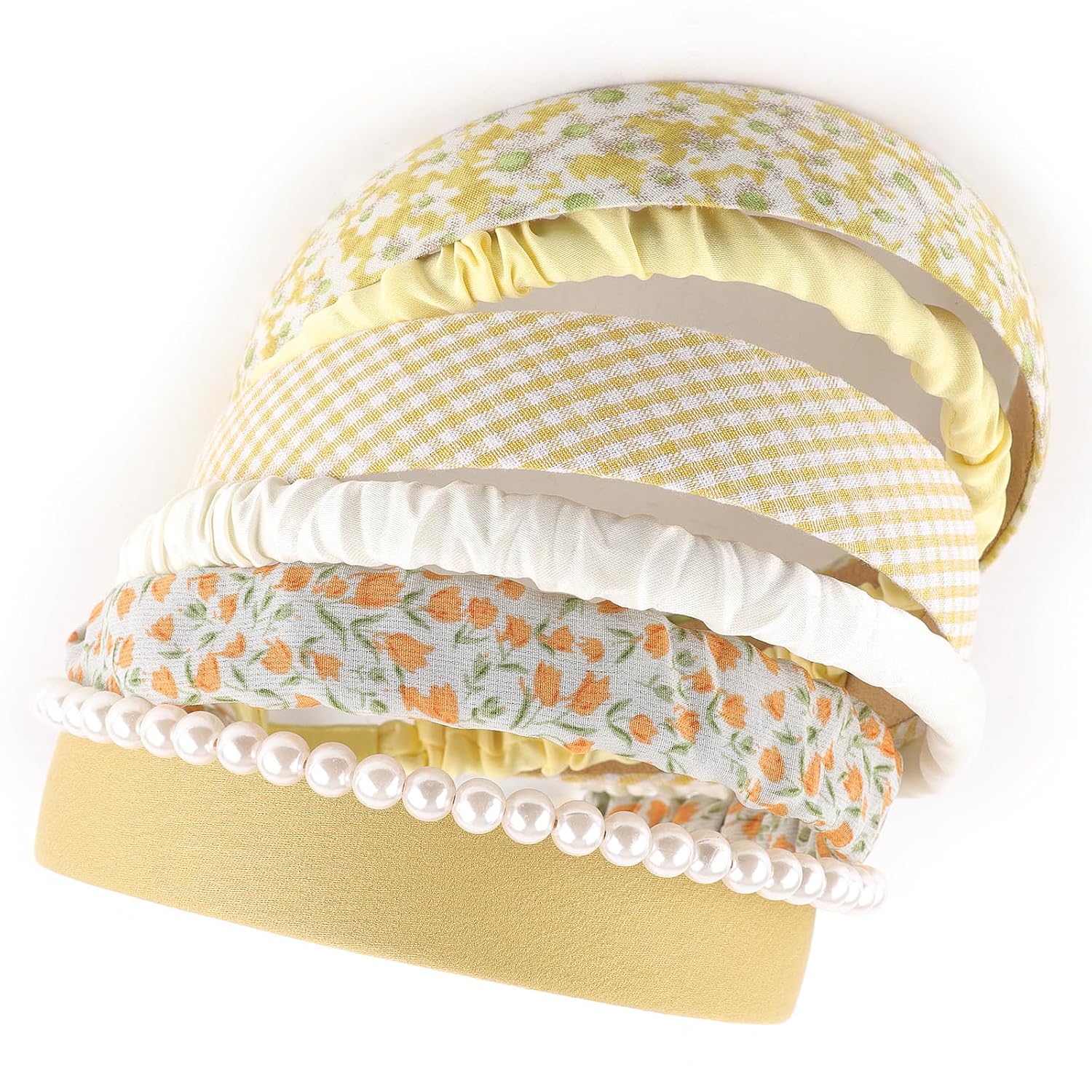 AQOKKA 7 Pack Headbands for Women Girls Cute Headbands Non Slip Floral Padded Pearl Hairbands Fashion Hair Accessories Multi-style Headband Pack