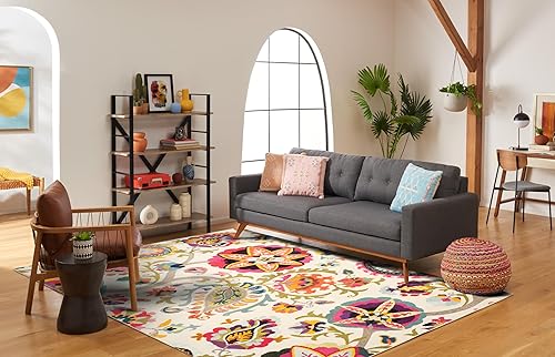 Miniatura 2 de SAFAVIEH Colección Monaco MNC229A - Alfombra bohemia floral que no desprende pelusa, para sala de estar, dormitorio, comedor, oficina en casa, 9 x