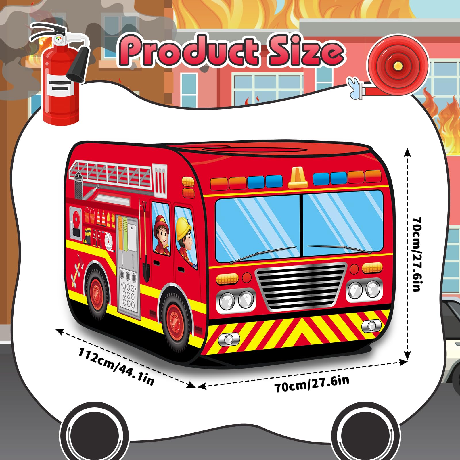deAO Tente de Jeu pour Enfants Tente Jeux Conception Pop-Up Assemblage Rapide Activités Récréatives Intérieures et Extérieures Aire de Loisirs (Pompiers)