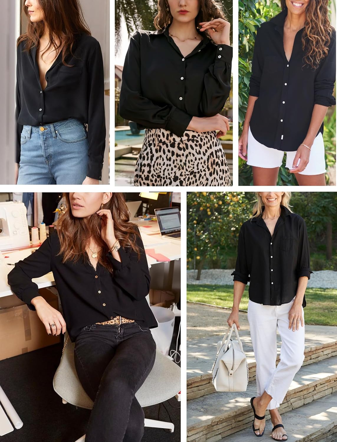 Button Down Shirts for Women Long Sleeve Collared Blouse Business Casual Tops - Image 4