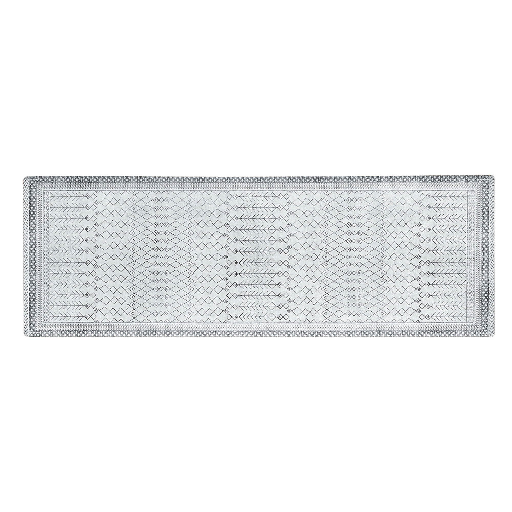 Great Bay Home Washable Runner Rugs | 2.4x7 Printed Runner Indoor Rug for Kitchen, Bedroom, Entryway, Hallway, or Bathroom | Thin Vintage Patterned Accent Throw Rug (Grey, 2’4” x 7)