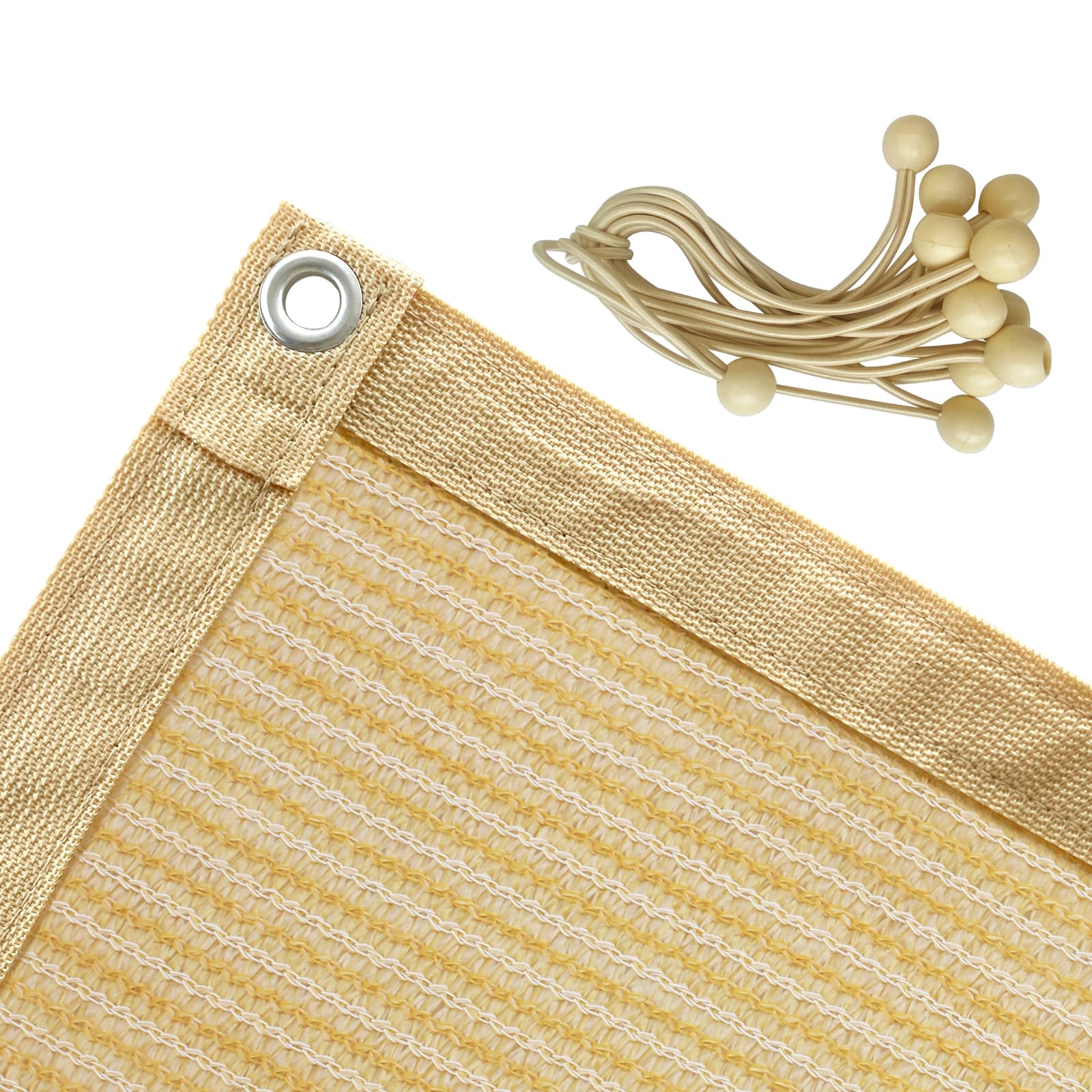 Shatex 90% Shade Fabric 10x 12ft Sun Shade Cloth with Grommets for Pergola Cover Canopy Wheat, 12 Bungee Balls