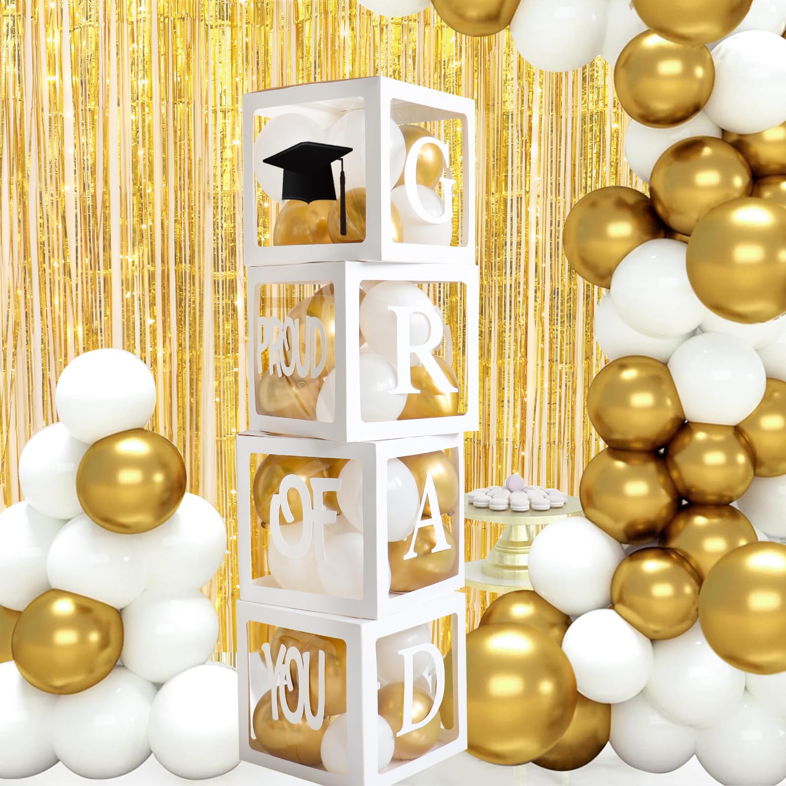 Class Of 2025 Graduation Decorations - 4 Transparent Balloon Boxes With GRAD Letters & Numbers