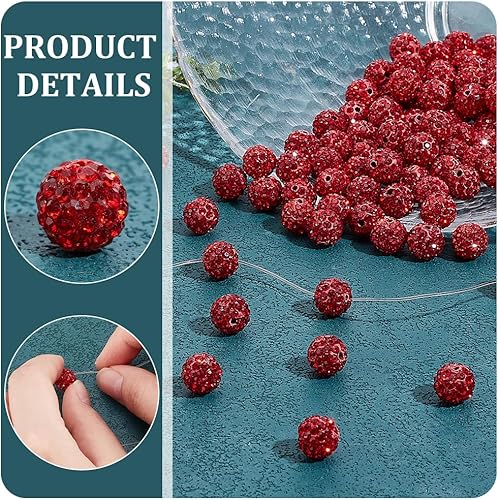 Miniatura 186 de Pandahall - Bolas de arcilla de 10 mm, tipo discoteca con 100 unidades, cuentas de polímero de arcilla con diamantes de imitación, creaciones