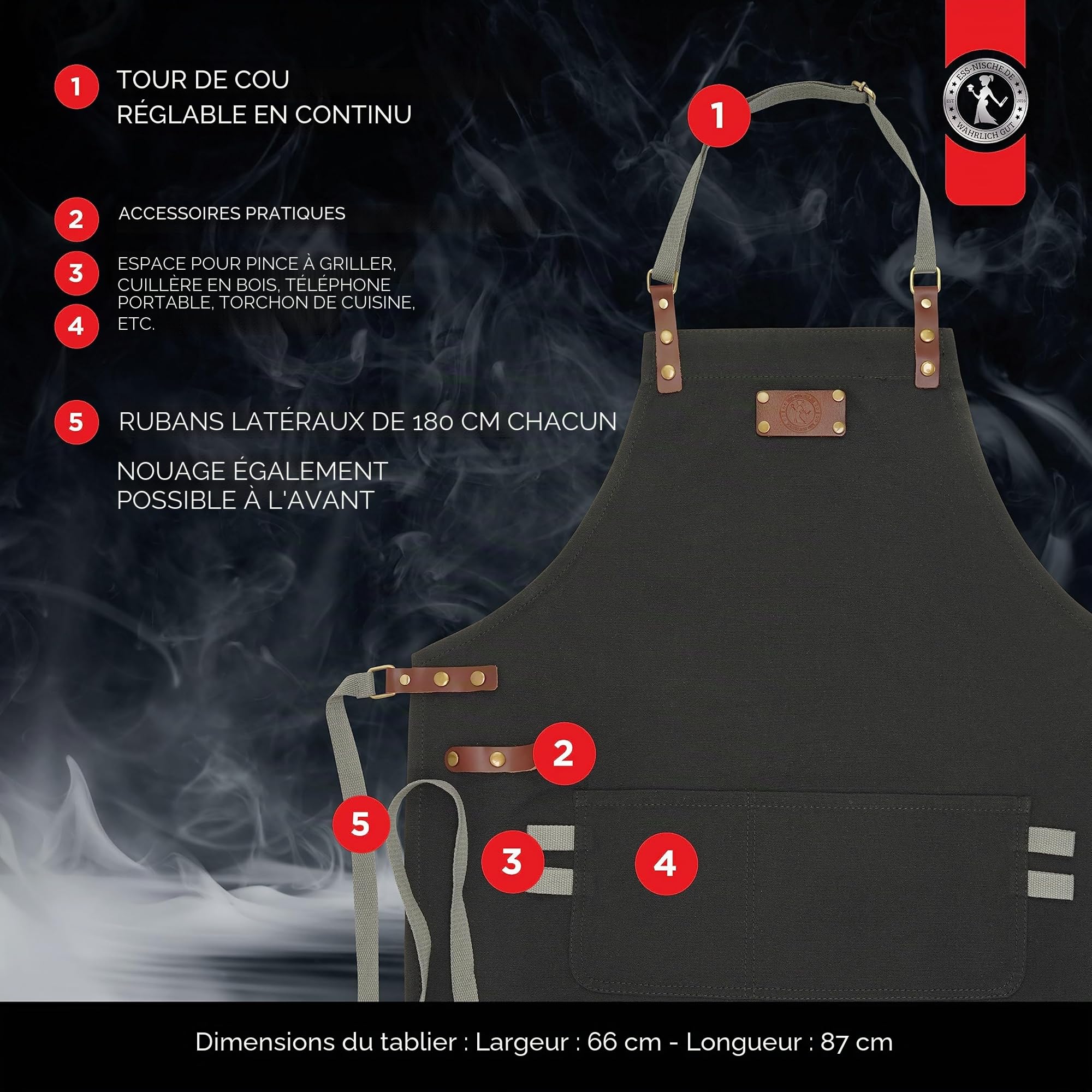 Ess-Nische® Tablier de cuisine Tablier de barbecue pour hommes et femmes - Idéal comme cadeau pour hommes, grand-mère ou grand-père