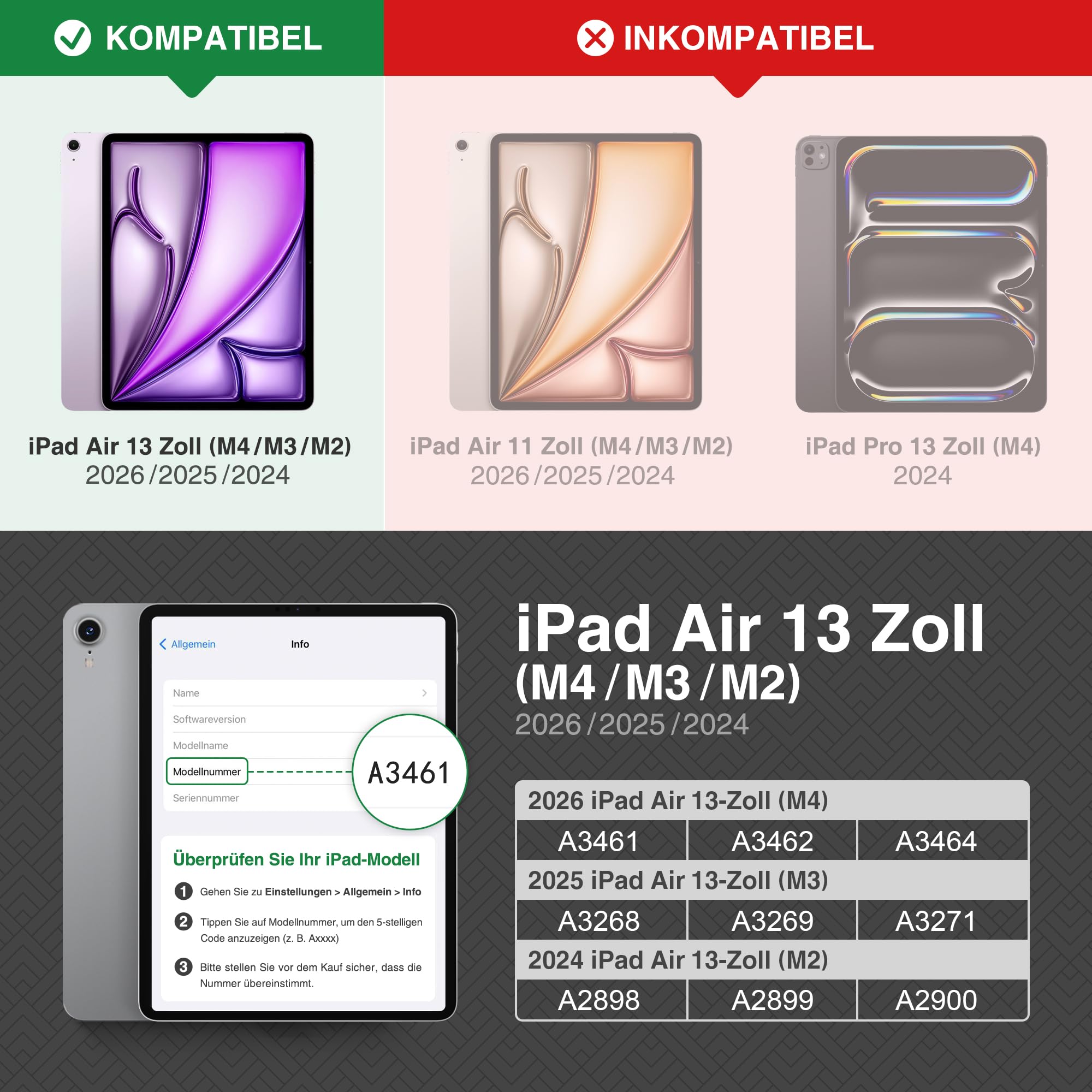 KingBlanc Hülle für iPad Air 13 Zoll M4/M3/M2 Schwarz | Design im Notizbuchstil, Stifthalter, PU Leder, Verstellbarer Ständer, Auto Schlaf/Wach, Unterstützt Pencil Pro/USB-C