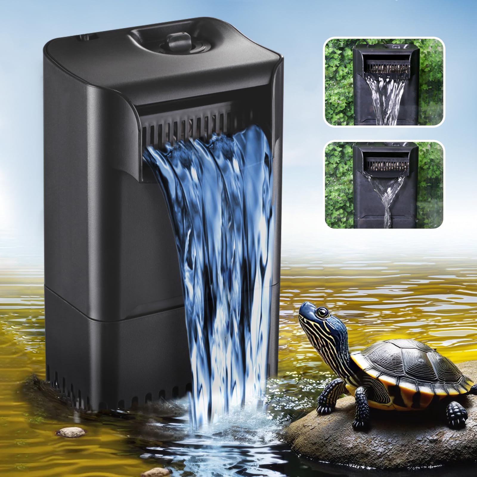 220GPH Turtle Filter for 20-45 Gal Tank, Small Turtle Filters 3-stage Filtration for Freshwater Saltwater Cloudywater, Ultra-quiet and Flow Adjustable