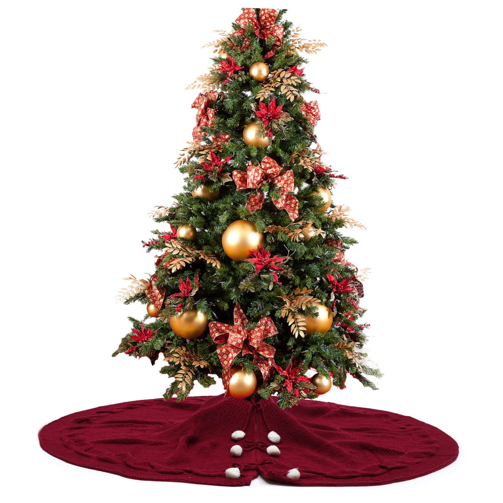 Abaodam Schürze zum Abdecken 120cm Weihnachtsbaum aus Vliesstoff in Rot mit Kreativer Funktion für Festliche in Hotels und Zählern