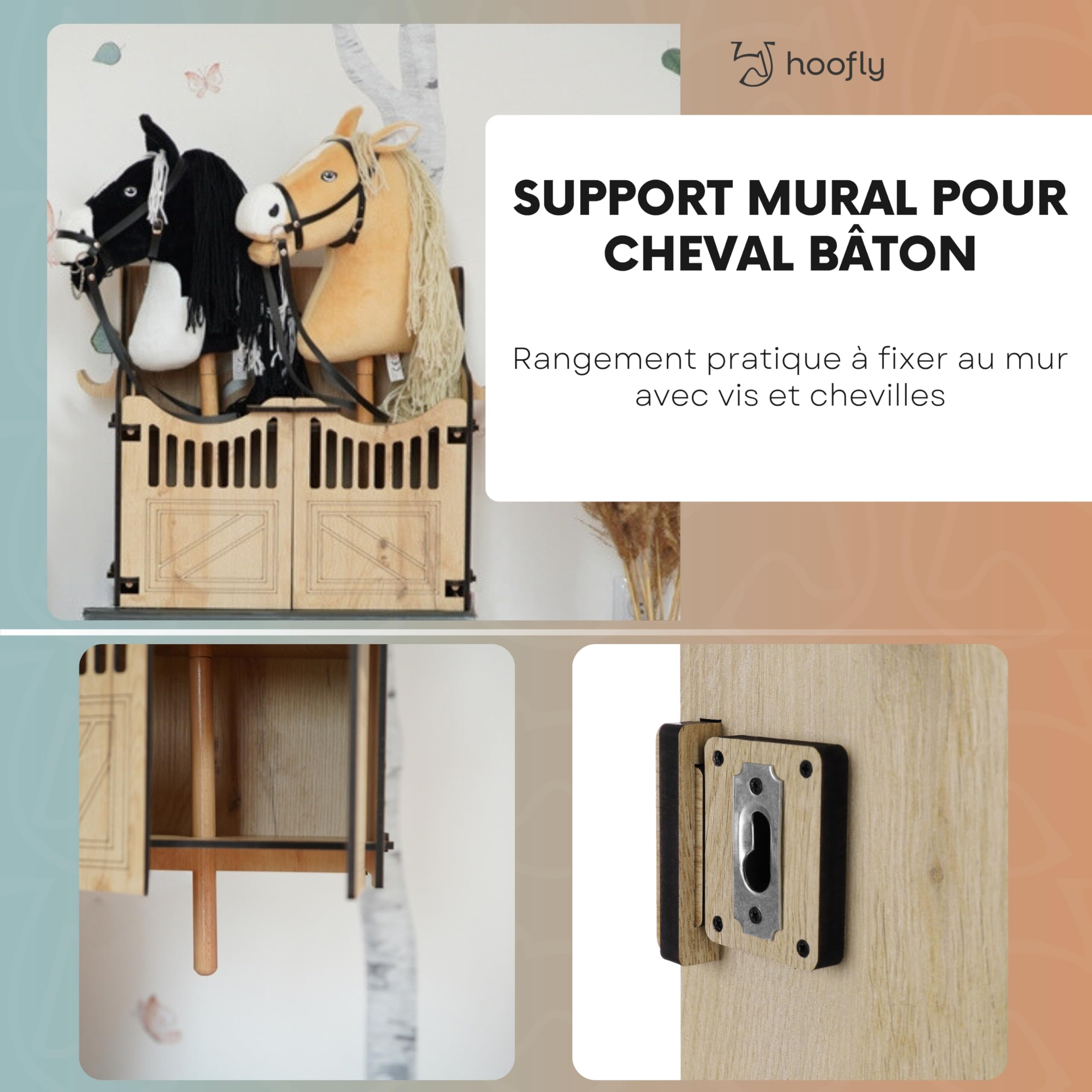 Hobby Horse Écurie Murale - Accessoire Pratique pour Hobby Horse avec Portes, Espace de Rangement et Crochets/Écurie idéale pour Hobby Horsing 2 Chevaux