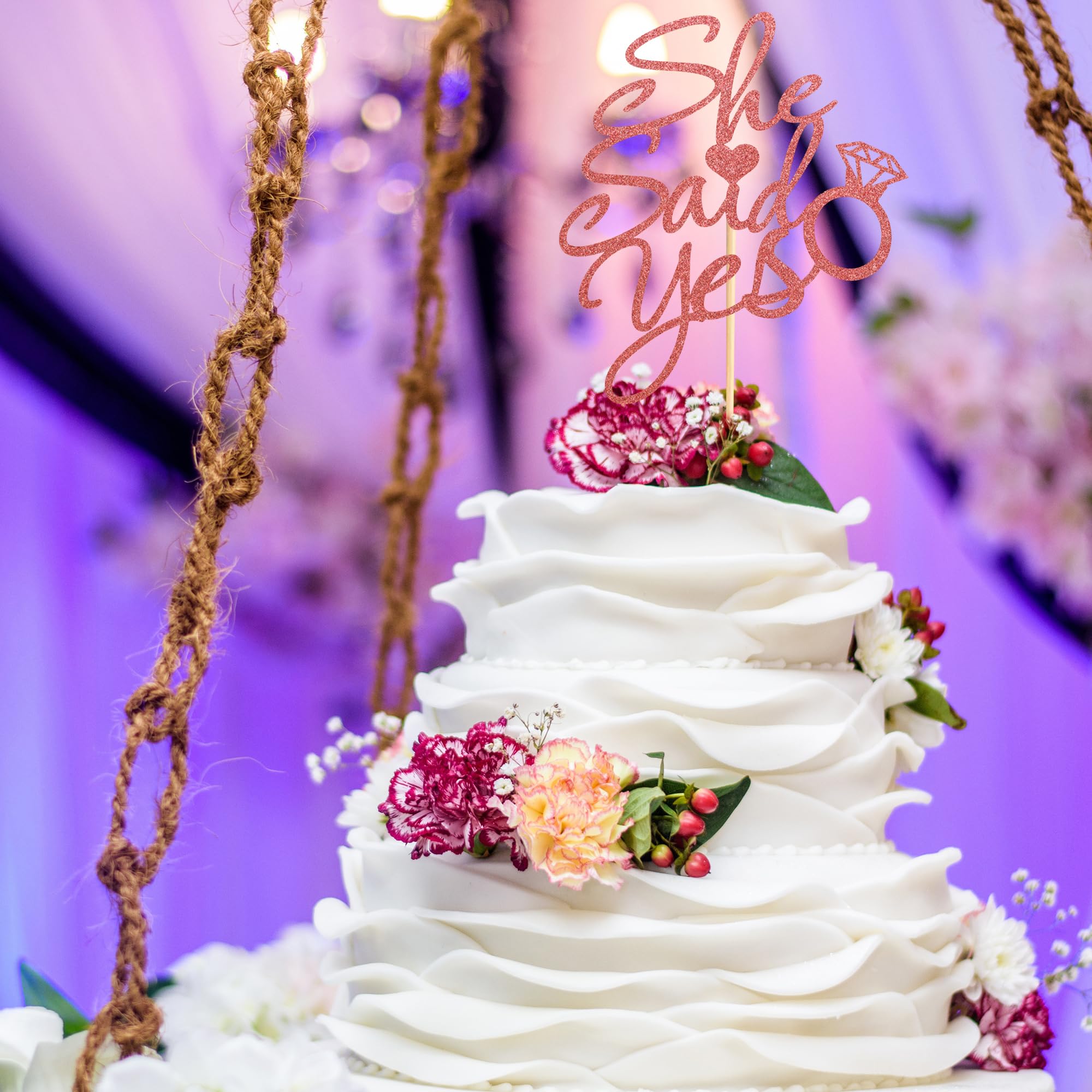"She Said Yes" Kuchenaufsatz In Gold-Glitzer – Für Hochzeiten, Verlobungen & Junggesellinnenabschiede