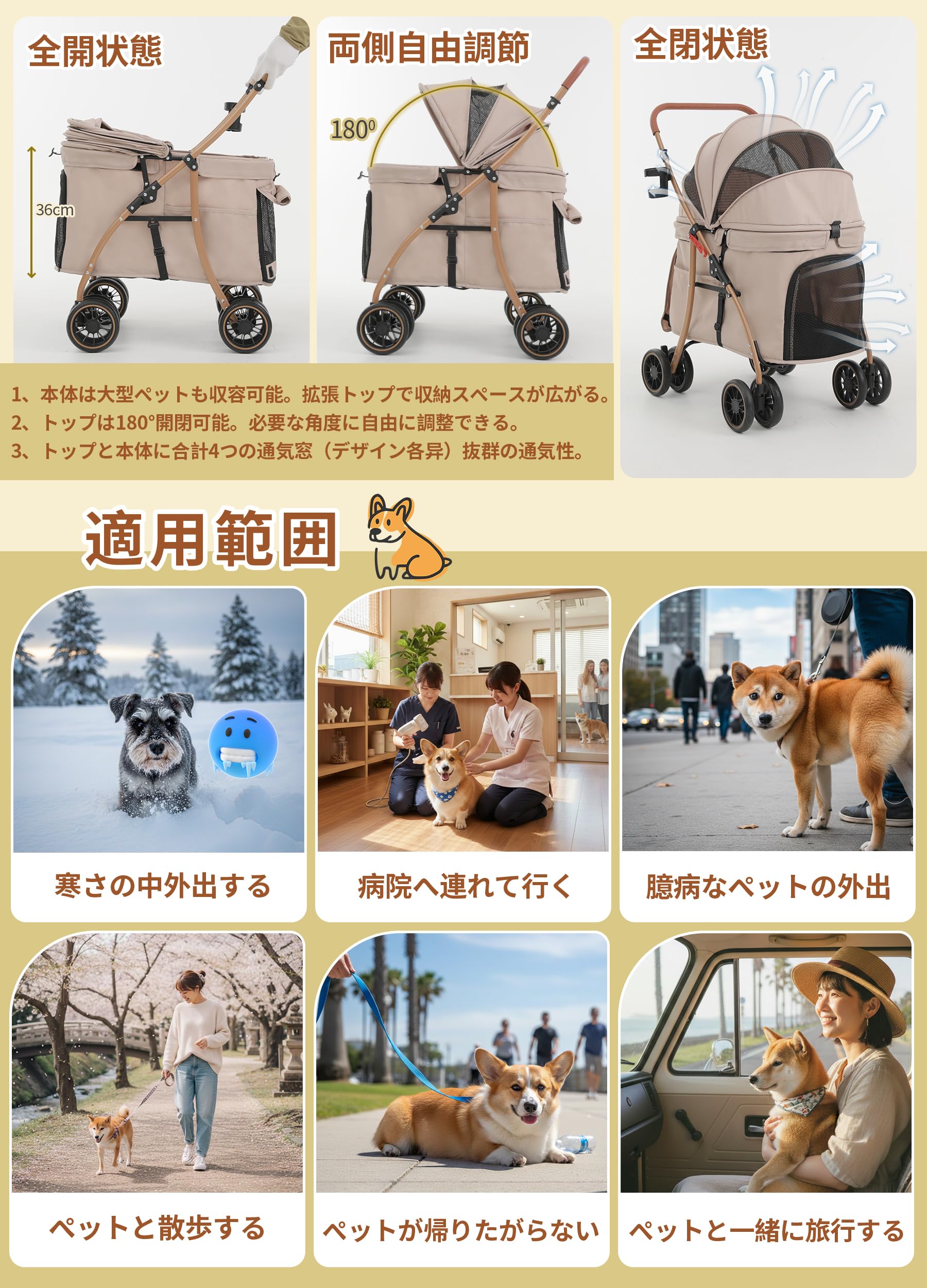 Amazon | 【低床型 ·大空間】MILA&LOUIS 中型犬ペットカート 大空間