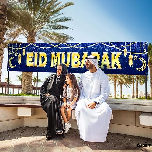 Miniatura 4 de KatchOn, Decoraciones de pancarta de Eid Mubarak, grande, 120 x 20 pulgadas, decoraciones Eid para el hogar 2024, letrero de Eid Mubarak, telón de