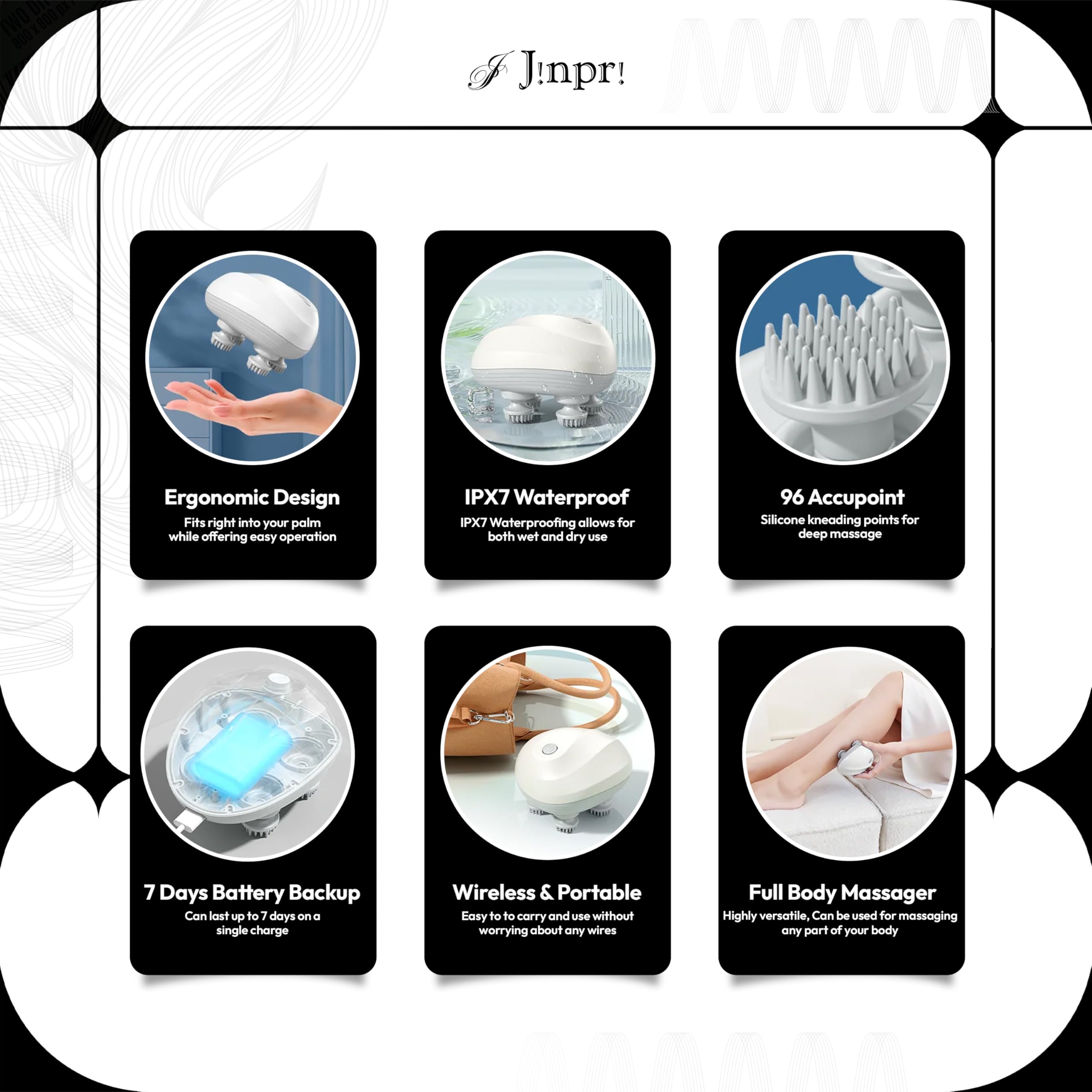 JINPRI Electric Head & Scalp Massager | Handheld Rechargeable Massager with 3 Speed Settings | Portable Stress Relief Device (Automatic), Transparent 4